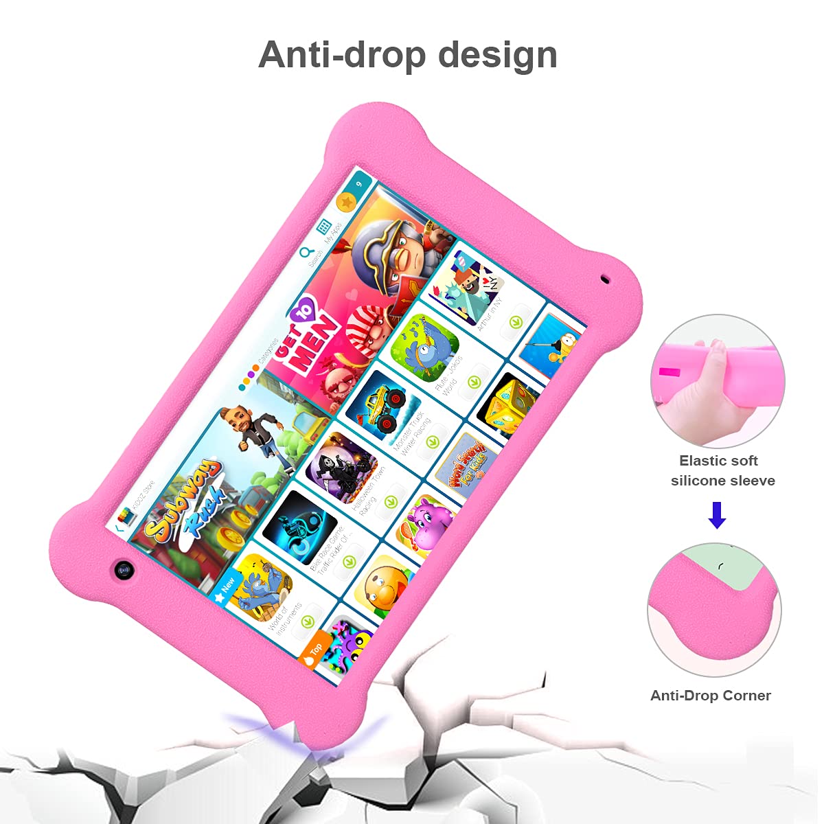 7 Inch Kids Tablet with WiFi & Android 11 - Full HD 1920x1200 IPS Screen, 2GB RAM 32GB Storage - Preloaded with Kidoz Educational Games & Apps (Pink) - Perfect for Learning, Entertainment & Travel