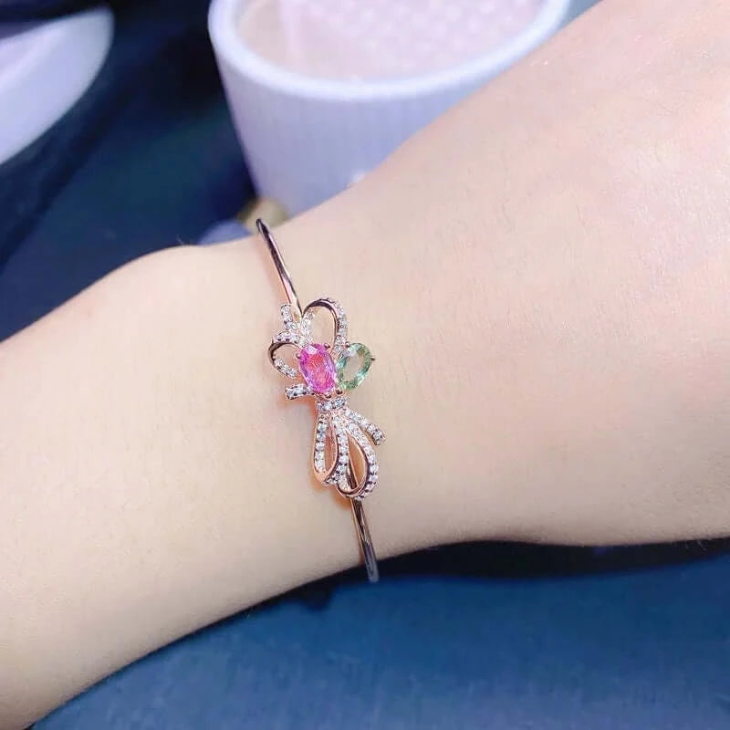 18K White Gold Tourmaline Bangle Bracelet for Women - Elegant Zodiac Libra Jewelry Gift | Perfect for Birthdays, Anniversaries & Special Occasions