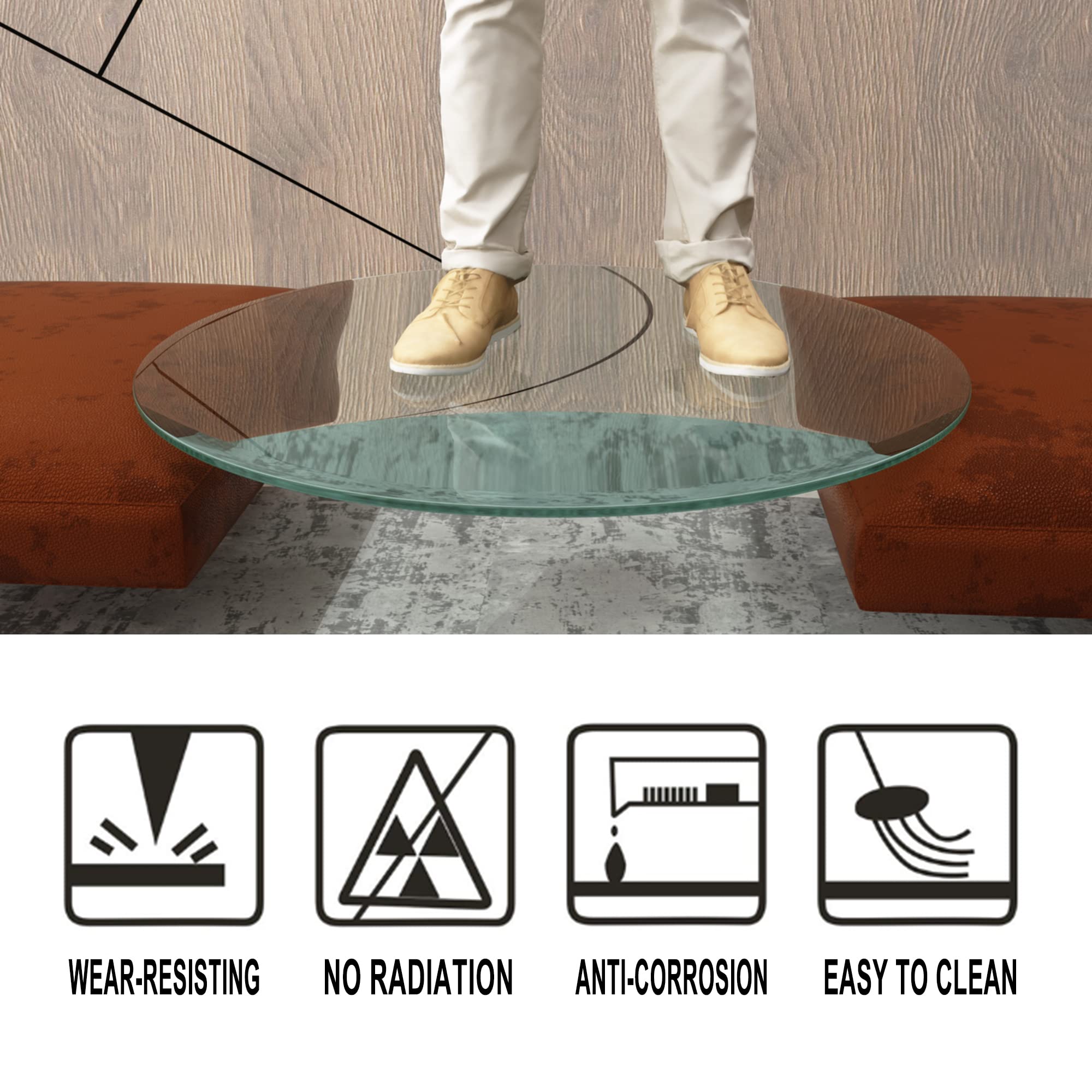 36 Inch Round Tempered Glass Table Top - 1/2