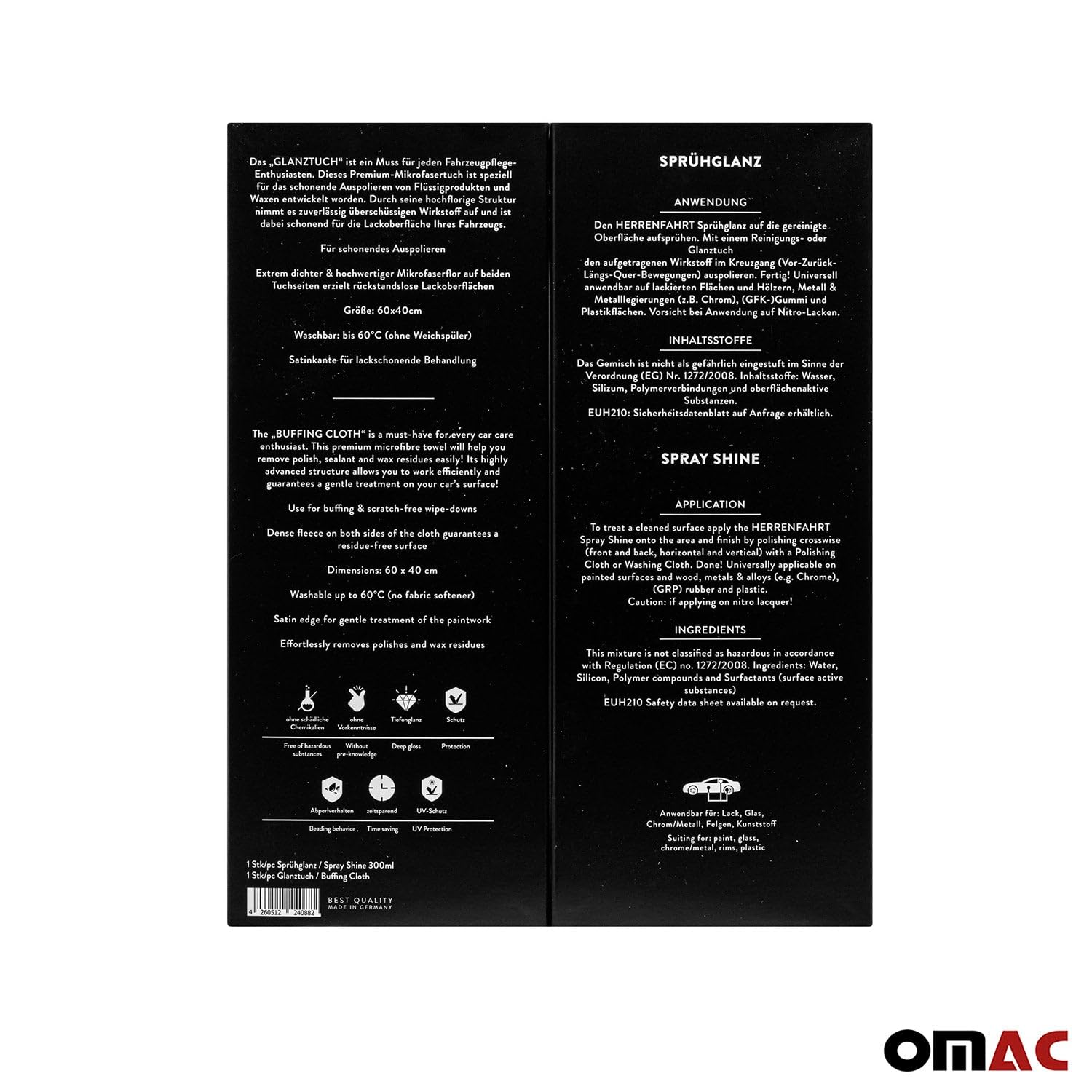 OMAC Gloss Paint Protection & Shine Spray Wax Polishing Kit - Premium Car Care Set for Ultimate Shine & Protection - Perfect for Car Detailing, Auto Show Prep & Daily Vehicle Maintenance