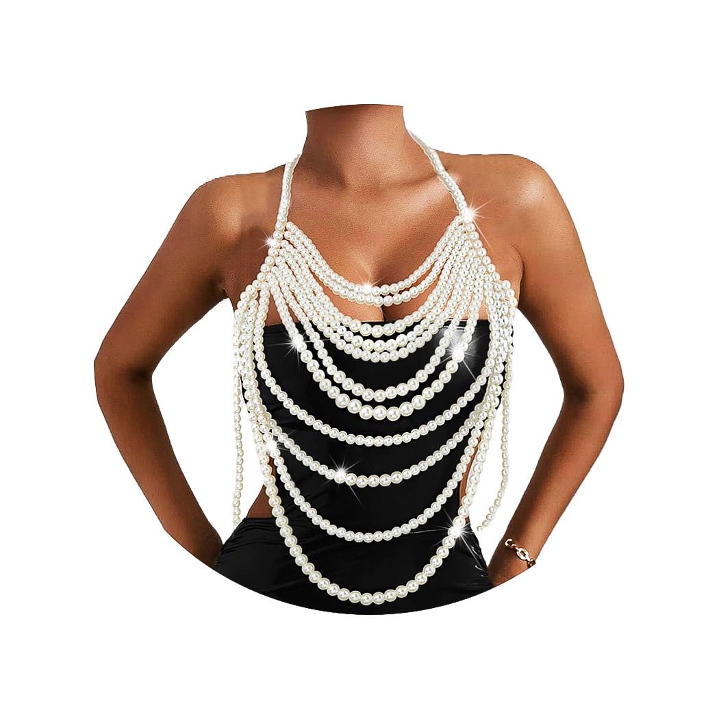 Florry Pearl Body Chain - Elegant Shoulder Necklace & Top Body Jewelry for Women | Perfect for Weddings, Parties, Bachelorette & Date Nights