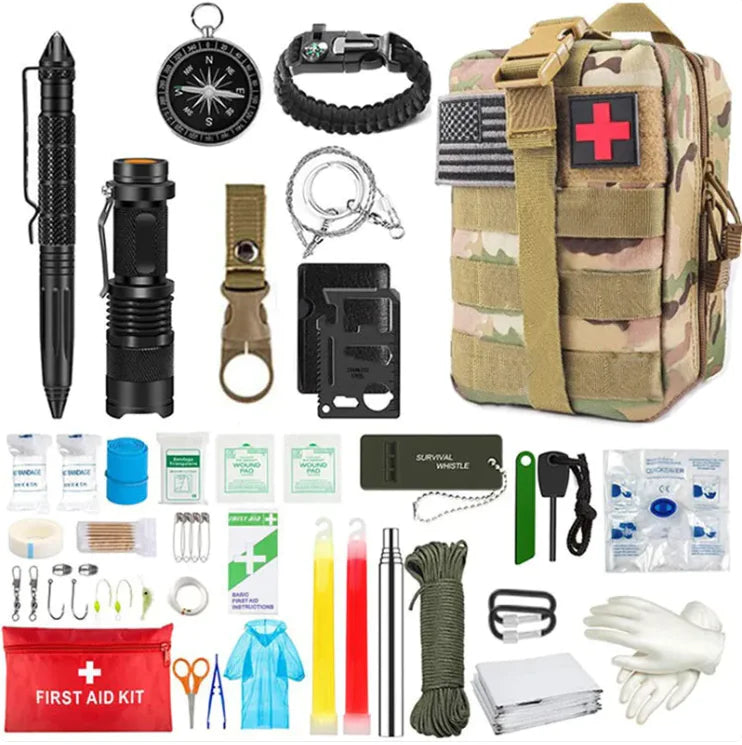 Emergency Survival First Aid Kit - 120-Piece Trauma Medical Supplies for Outdoor, Camping, Hiking & Disaster Preparedness - Compact & Portable for Car, Home & Travel Use