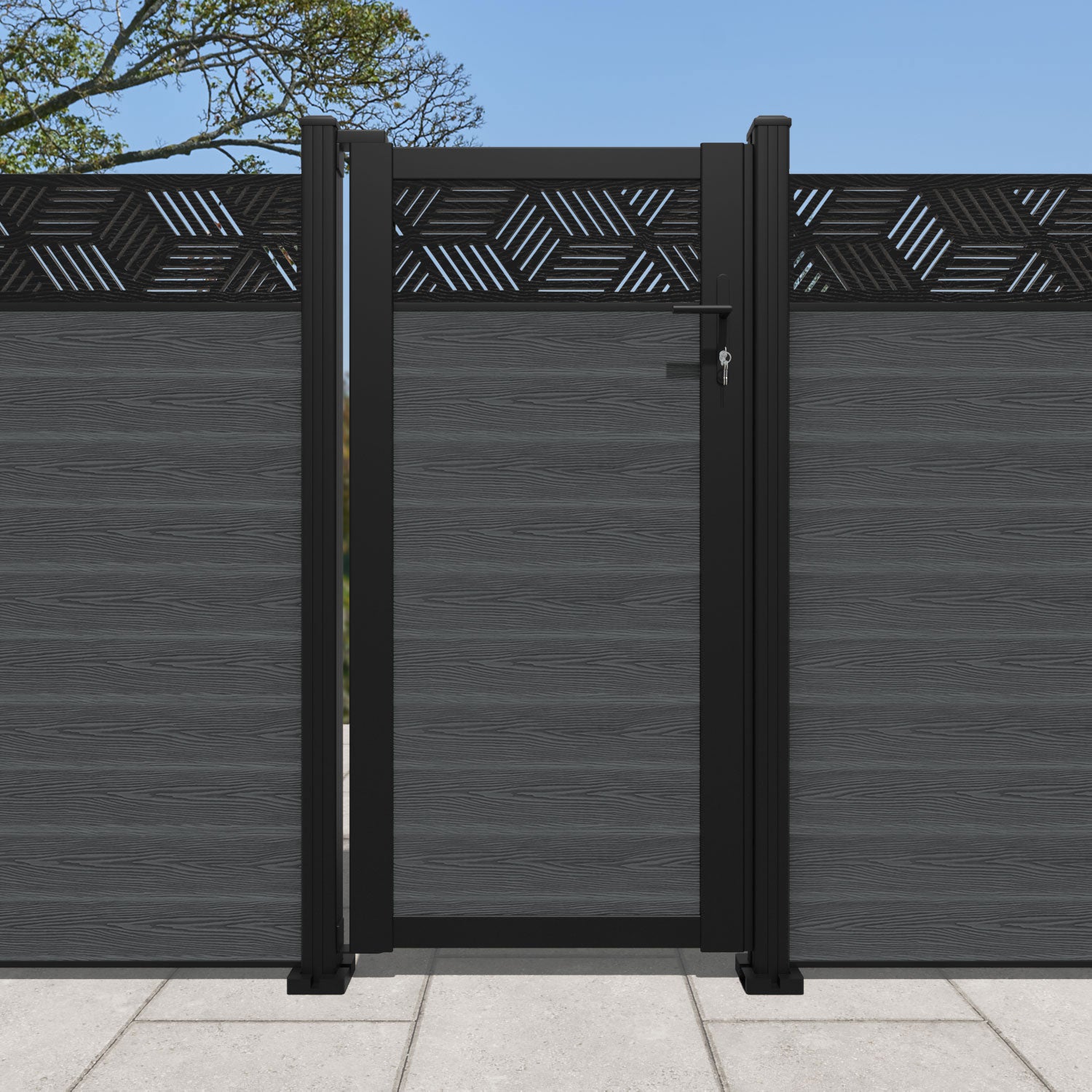 Classic Cubed Pedestrian Gate - Dark Grey Steel Walkway Entry - Perfect for Garden, Backyard, and Driveway Security