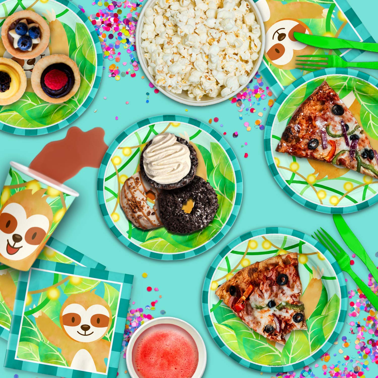 Sloth Themed Birthday Party Supplies Set - 16-Piece Tableware Kit with Plates, Napkins & Cups for Kids' Party Decorations | Perfect for Sloth Lover's Birthday, Baby Shower & Themed Celebrations