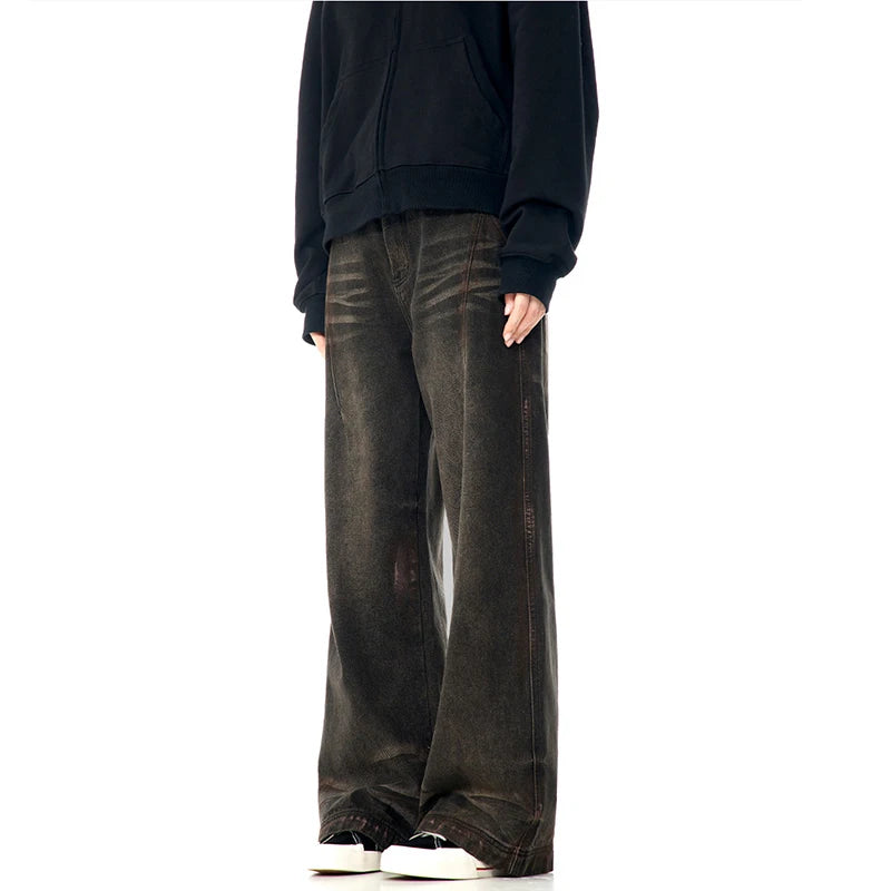 American Style Men's Denim Pants - Solid Color Straight Leg Jeans with Zipper Pockets | Wide Leg Comfortable Washing Trousers for Men | Perfect for Casual Wear, Summer Outfits & Street Style 2025