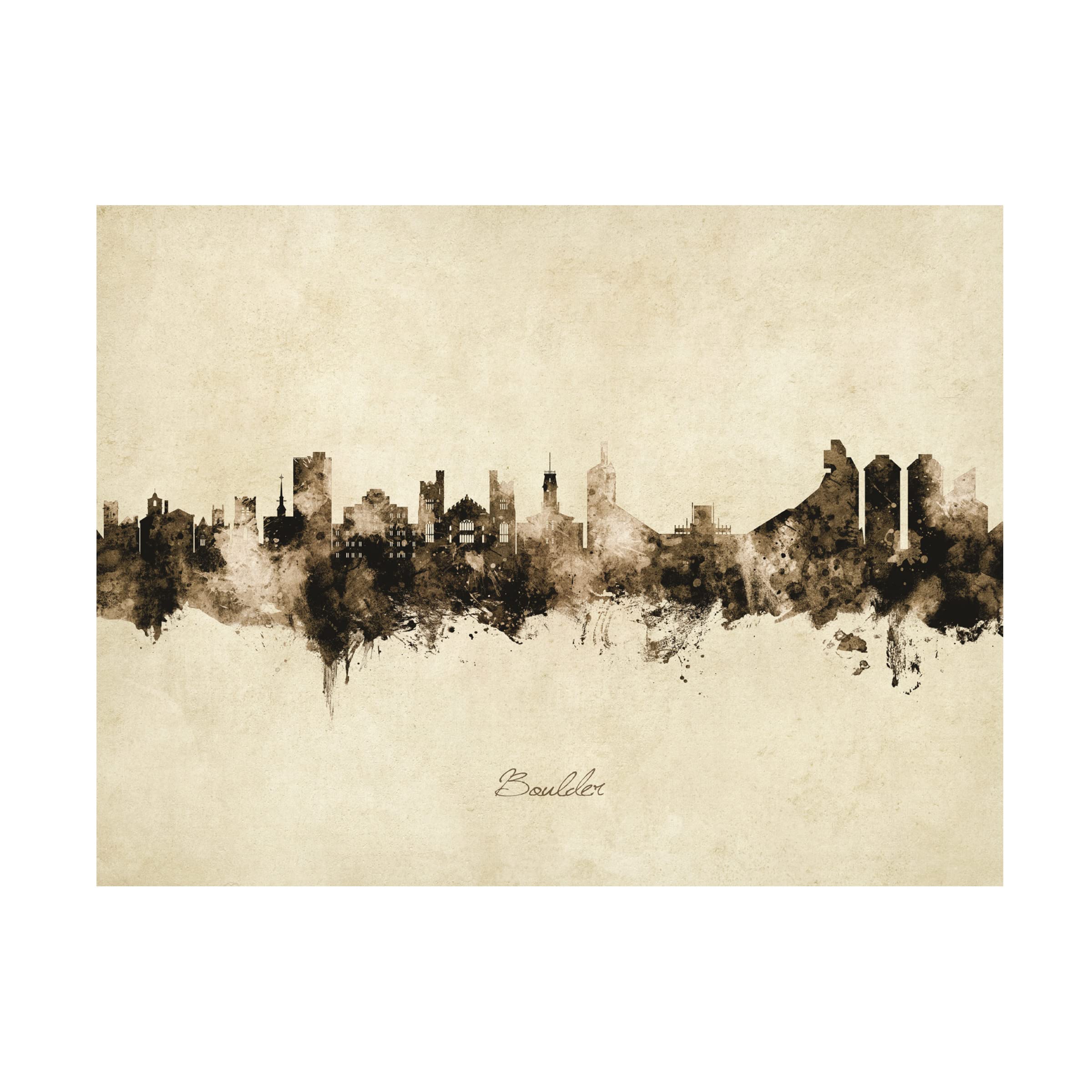 Boulder Colorado Skyline Vintage Canvas Art Print by Michael Tompsett - Premium Wall Decor for Living Room, Office & Bedroom