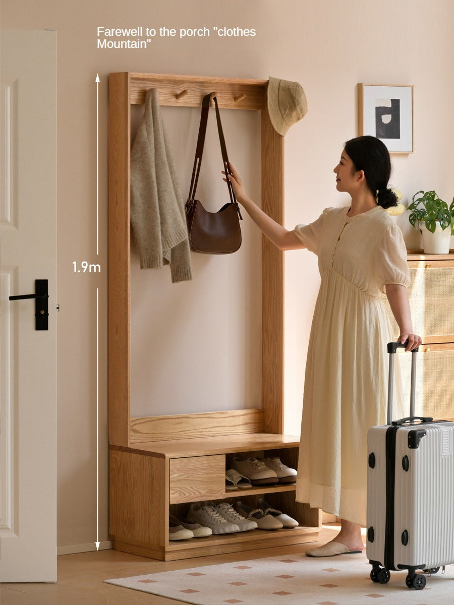 Solid Oak Wood Shoe Bench with Coat Hooks - Durable Entryway Storage Organizer for Shoes, Hats & Jackets | Perfect for Mudrooms, Hallways & Bedrooms