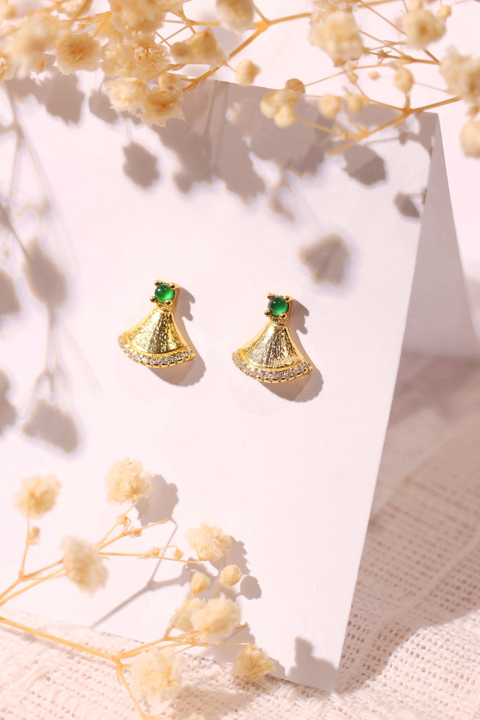 Exquisite 18K Gold Plated Imperial Jadeite Stud Earrings - Perfect for Weddings, Parties & Special Occasions