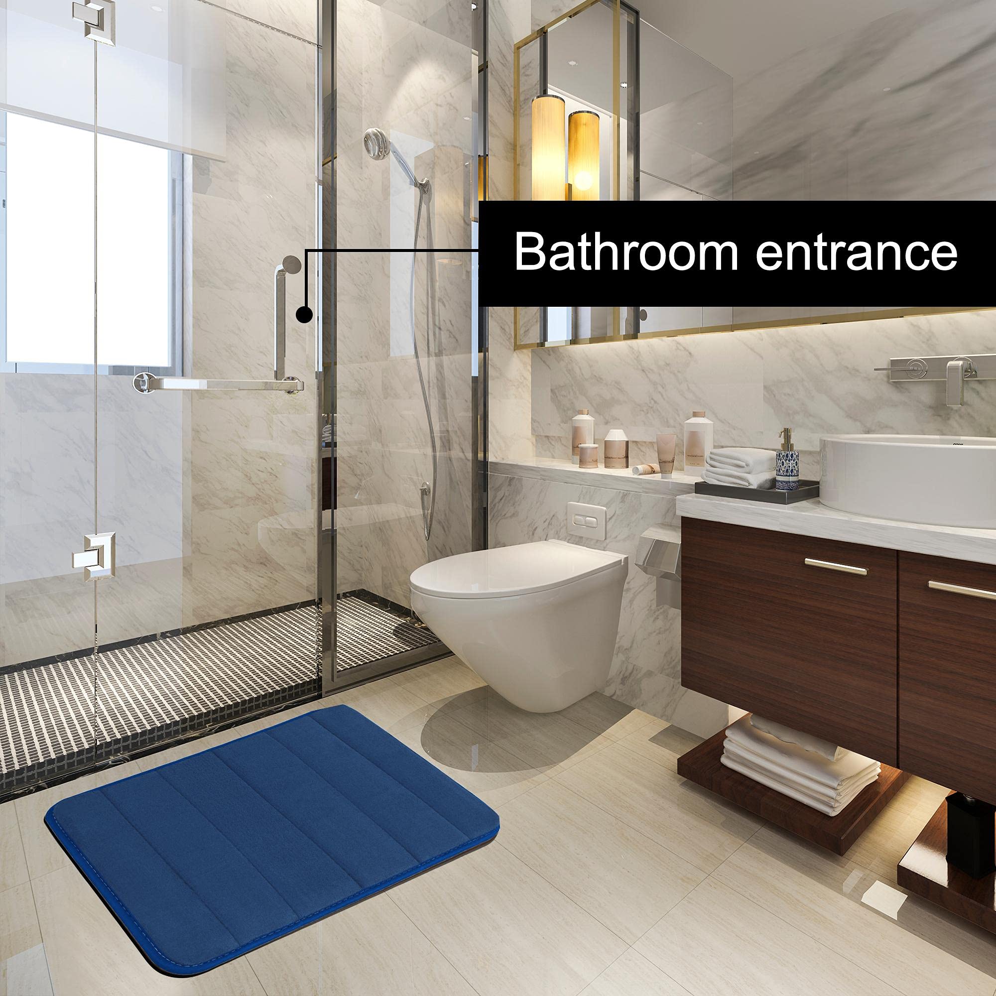 Luxury Memory Foam Bath Mat - Ultra Soft & Absorbent Non-Slip Bathroom Rug - Velvet Floor Mat for Bathtub, Shower & Toilet - 32