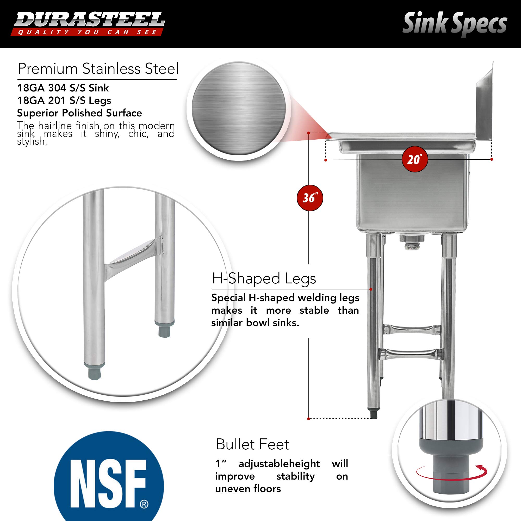 DuraSteel NSF Certified Commercial Stainless Steel Triple Bowl Kitchen Sink with Faucet - 15
