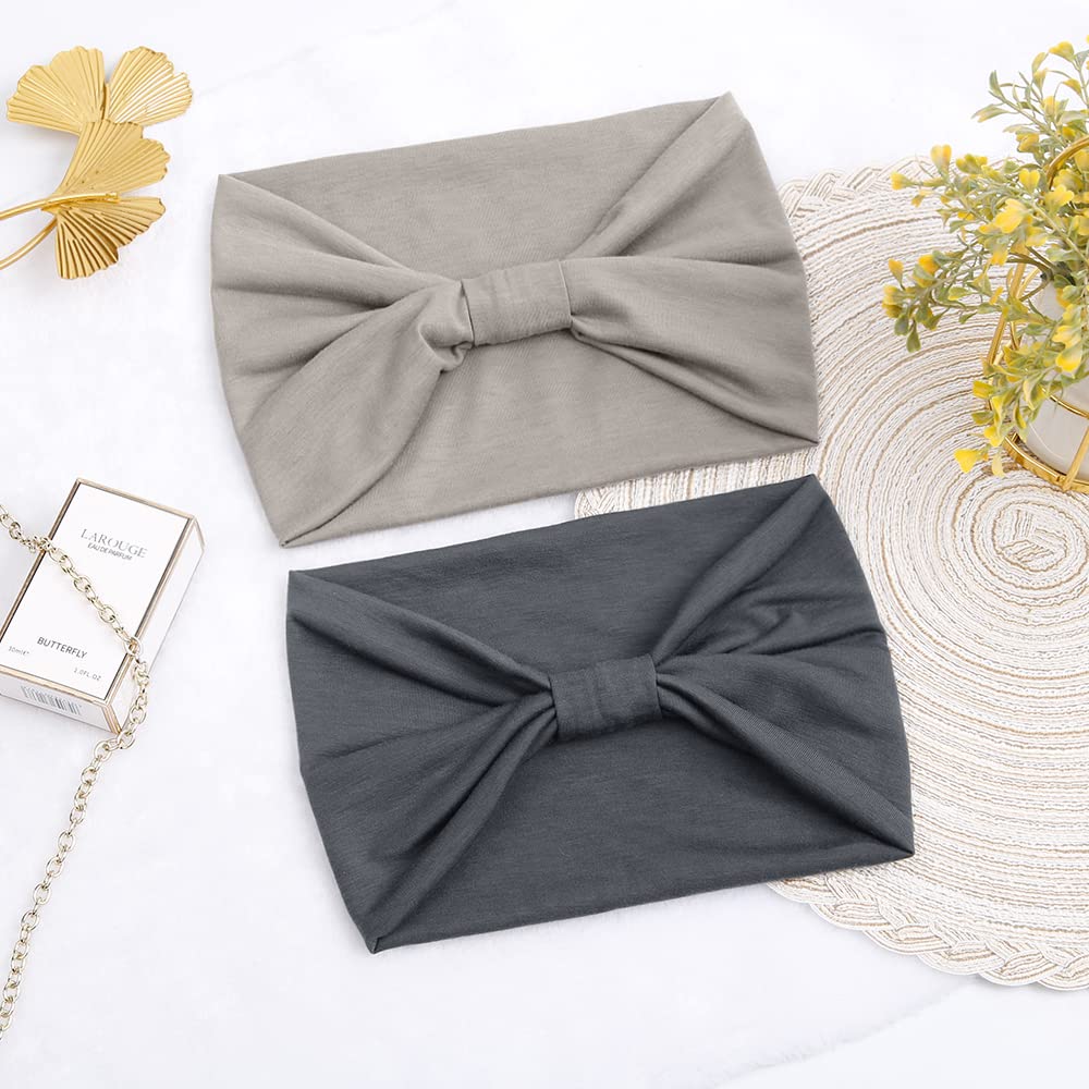 Women's Wide Boho Headbands – Stretchy Yoga & Sports Hair Bands for Women – Grey Head Wraps – Perfect for Workouts, Yoga & Fashion Accessories
