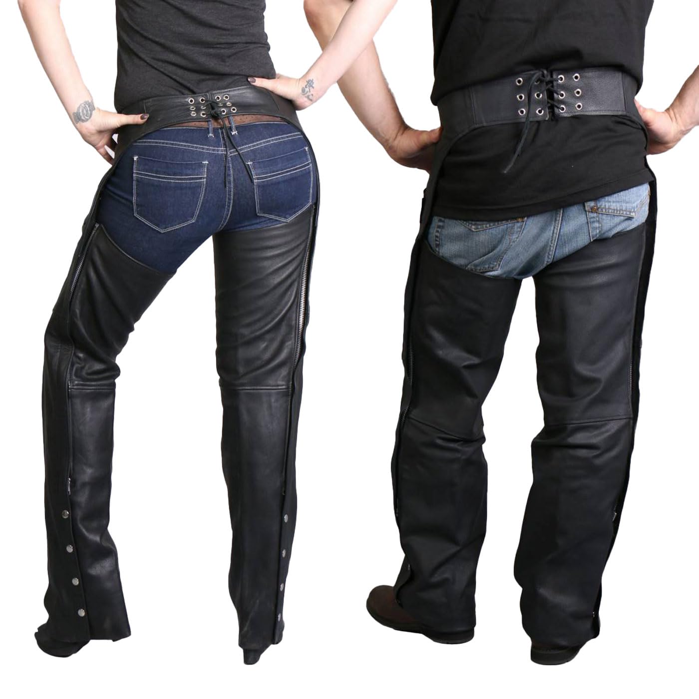 Hot Leathers Premium Fully Lined Leather Chaps for Motorcycle Riding - Durable & Comfortable Biker Gear for Men & Women