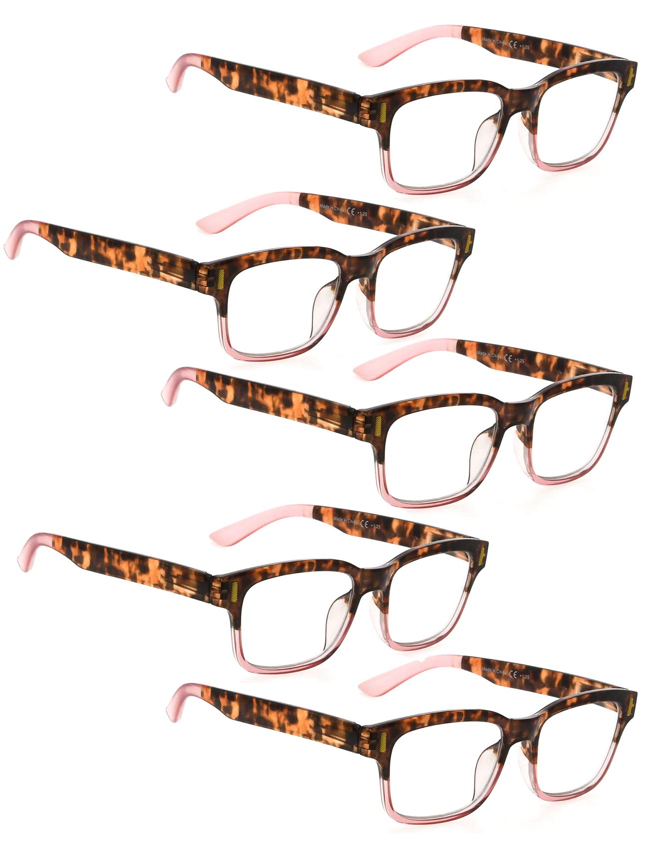 LUR Reading Glasses 5 Pack - Stylish Magnifying Glasses for Women, Seniors & Readers - Perfect for Reading, Crafts & Close Work