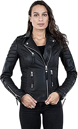 Azrah Traders Women's Genuine Leather Jacket - Winter Motorcycle Biker Jacket for Riding | Windproof & Warm | Perfect for Bike Commuting, Casual Outfits & Outdoor Adventures