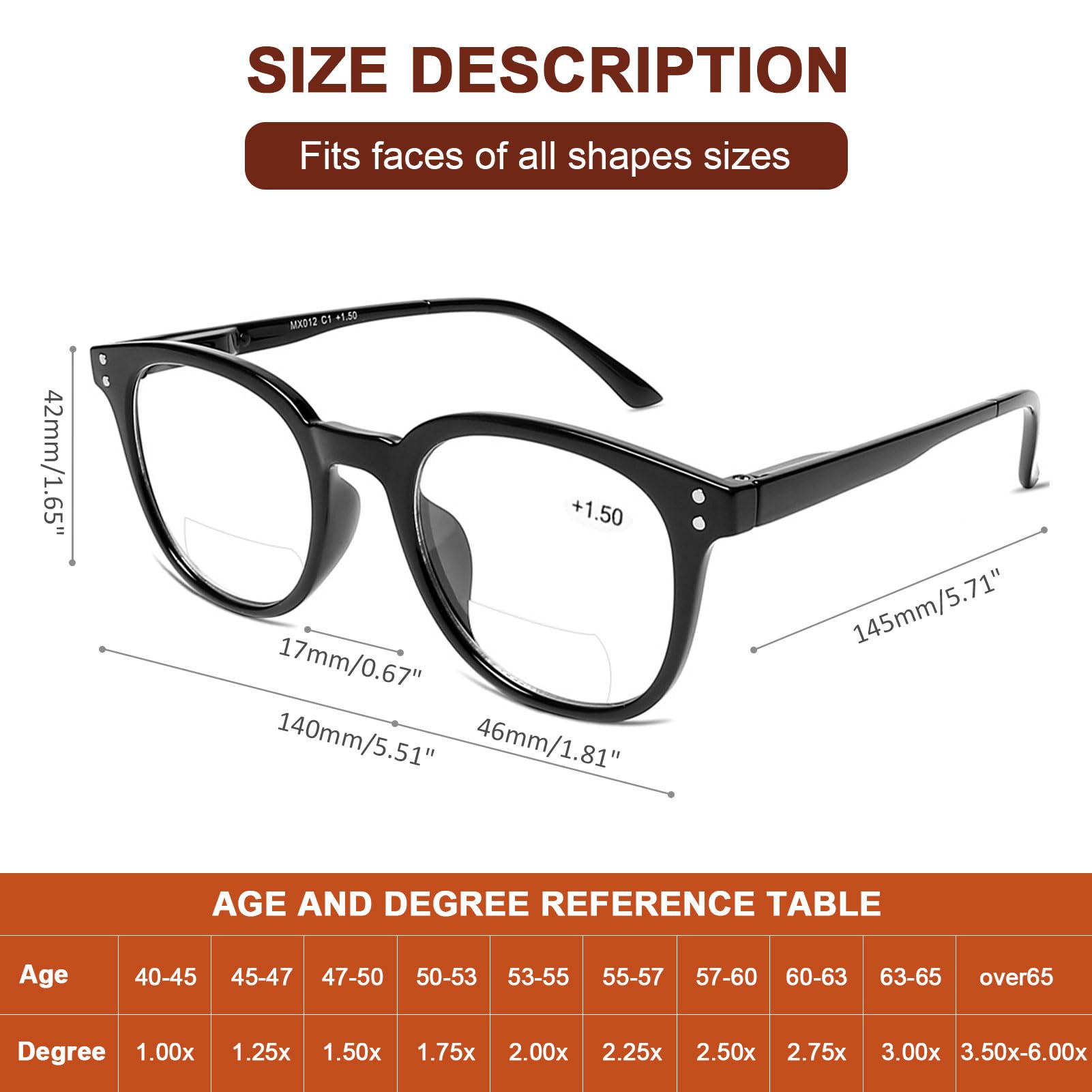 AQWANO Bifocal Reading Glasses - Lightweight Comfortable Fashion Readers with Spring Hinges for Men & Women (1.5 Magnification) - Perfect for Reading Books, Using Smartphones & Close-Up Work