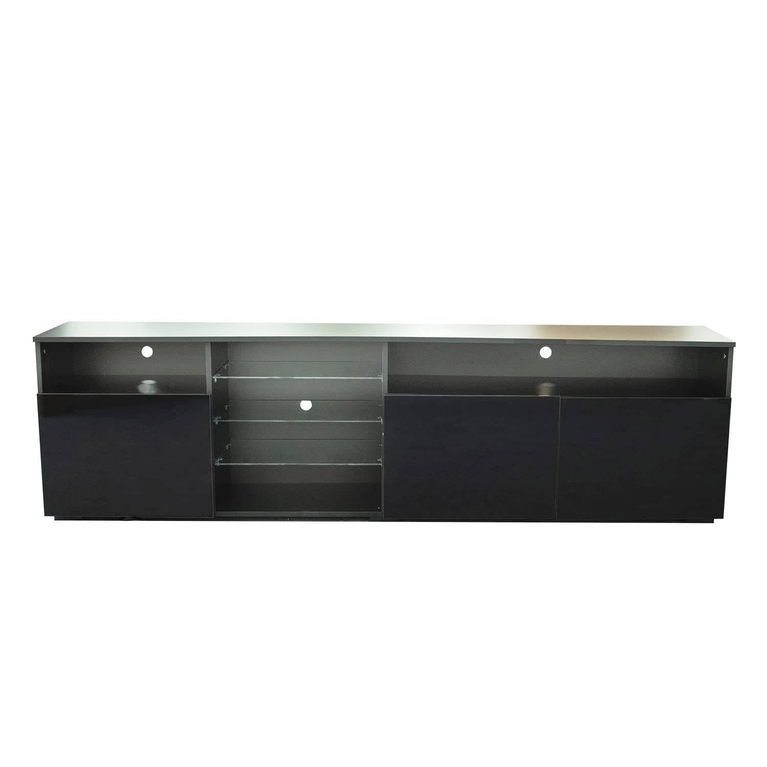 Modern Matte Black TV Stand with High Gloss Doors & LED Lighting - Sturdy Furniture for Living Room, Bedroom, Home Theater Setup