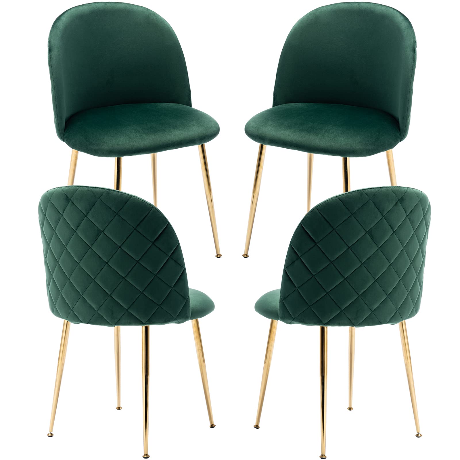 ZhengHao Modern Velvet Dining Chairs Set of 4 - Tufted Upholstered Wingback Armless Side Chairs with Gold Metal Legs for Living Room, Bedroom, Kitchen, Vanity - Emerald Green - Perfect for Dining Sets, Home Decor & Small Space Furniture