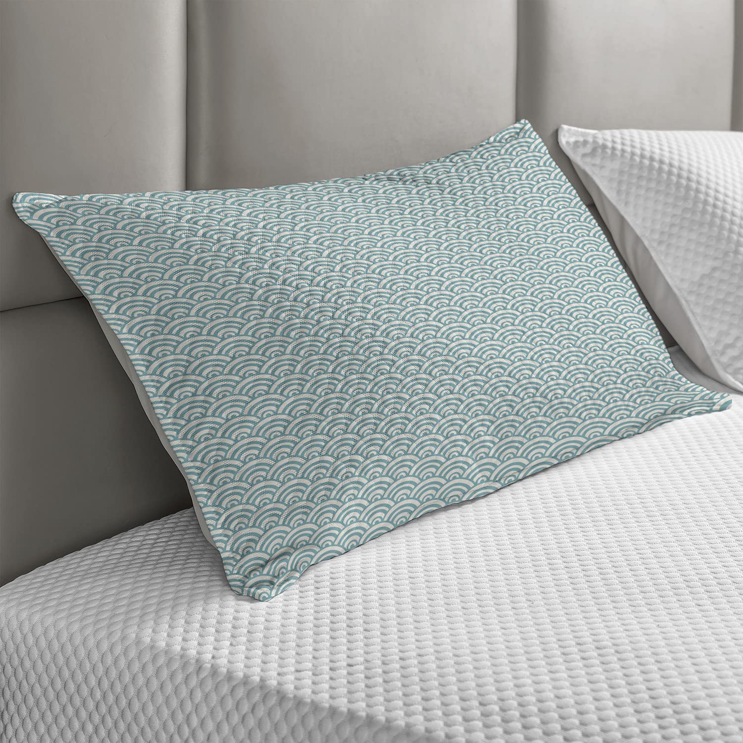 Ambesonne Aqua Quilted Pillow Cover - Ocean Wave Design with Curvy Lines & Bubble Patterns, King Size 36x20 Inch Sky Blue & White Decorative Pillowcase for Bedroom, Living Room, Sofa - Perfect for Coastal, Beach House & Summer Home Decor