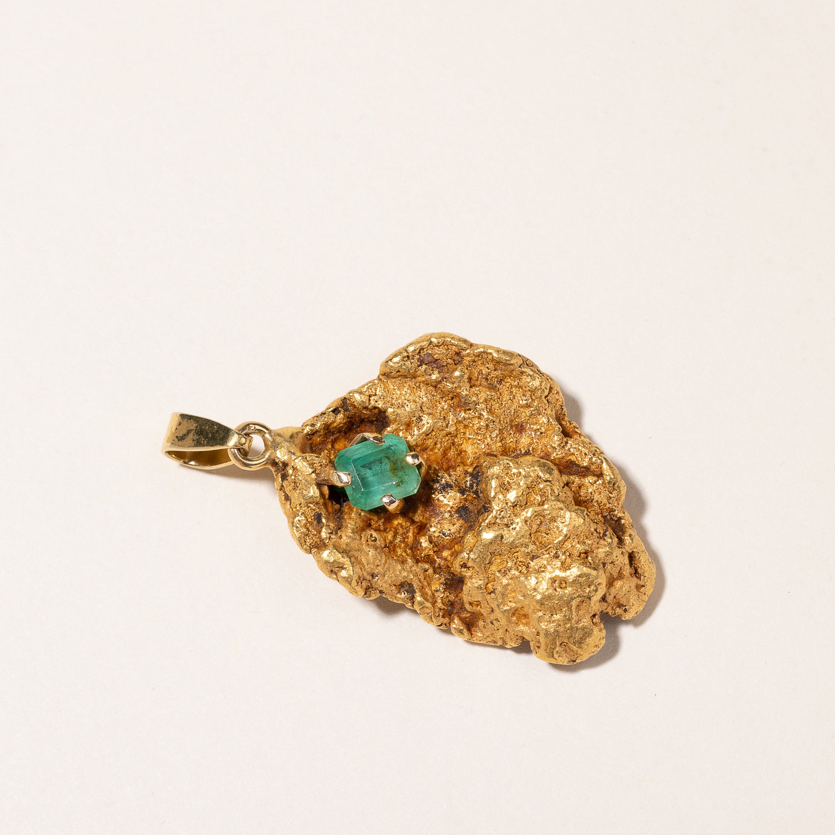 23K Yellow Gold Emerald Nugget Pendant Necklace - 1.66 Carat Natural Emerald Gemstone Jewelry for Women - Perfect for Anniversary, Birthday & Special Occasion Gifts