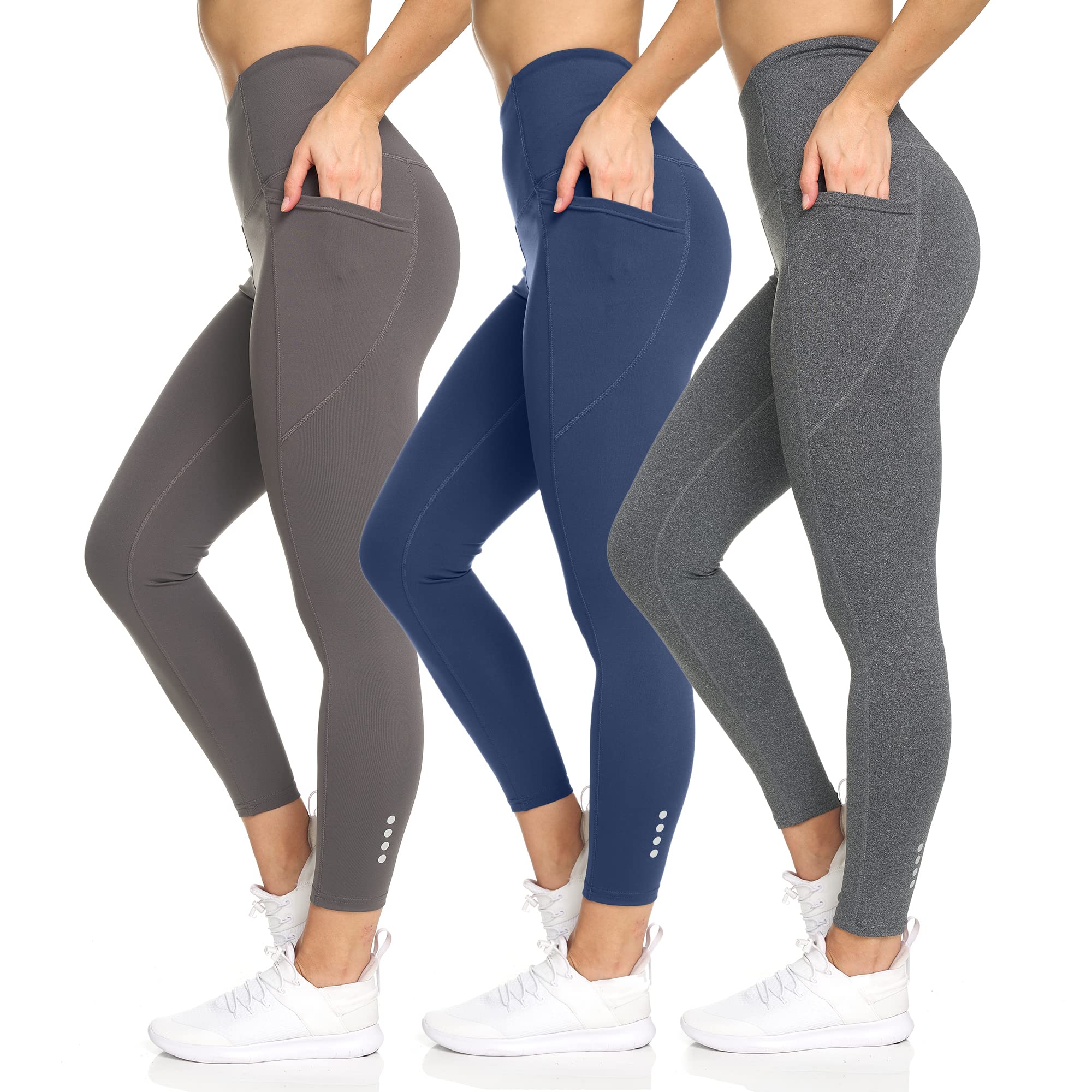 Nicole Miller Women's High Waisted Yoga Pants with Pockets - Tummy Control Workout Leggings, Sheer Mesh Design for Gym, Running & Lounge Wear
