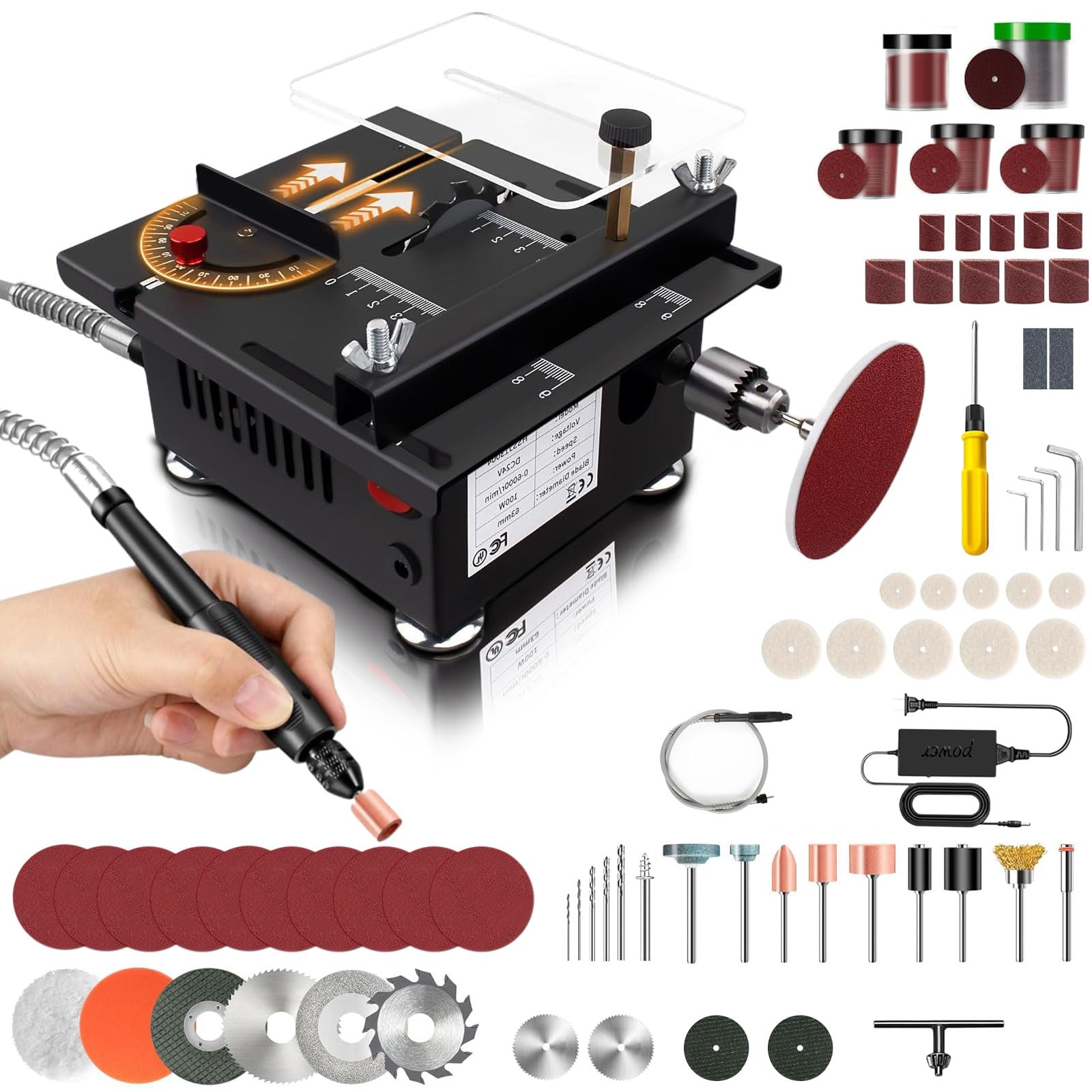 118PC Mini Multi-functional Table Saw - Portable Adjustable Wood Cutting, Sanding, Engraving & Drilling All-in-One Machine | Perfect for DIY Projects, Woodworking & Crafting