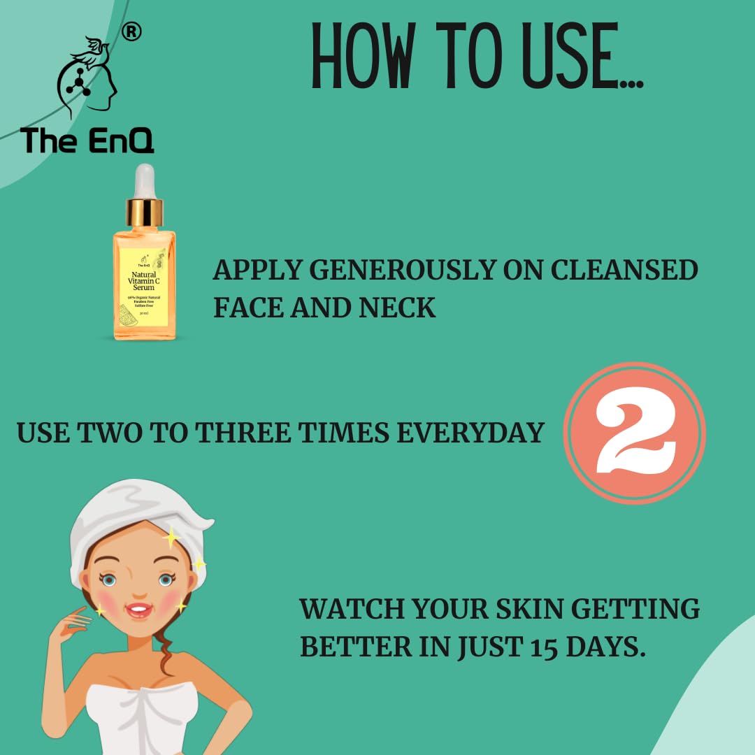 EnQ Natural Vitamin C Skin Serum - 30ml Organic Face Serum for Bright, Glowing & Blemish-Free Skin | 100% Natural Anti-Aging Serum for Daily Skincare Routine & Nighttime Use