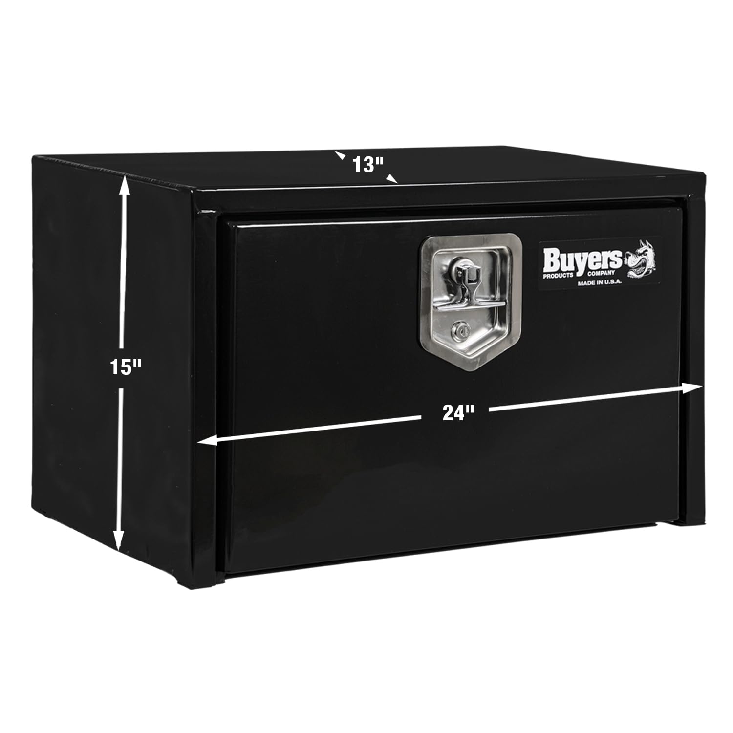 Buyers Products 1703322 Black Steel Underbody Truck Tool Box with Lockable T-Handle Latch - 15 x 13 x 24 Inch - Heavy Duty Truck Bed Storage Box - Made in USA - Secure Tool Chest for Pickup Trucks, Work Vans & Commercial Vehicles - Ideal for Construction Tools, Equipment & Roadside Emergency Gear