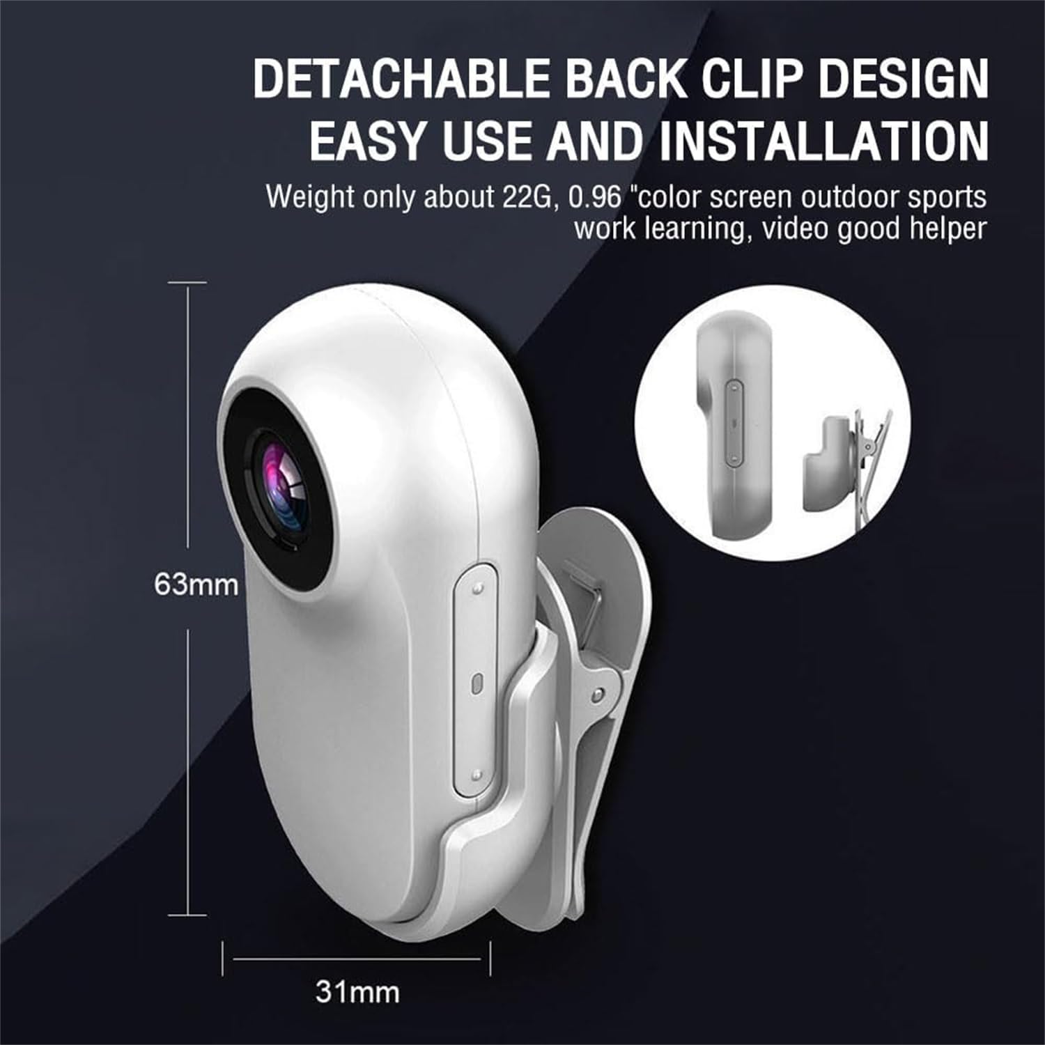 Ashopfun HD 1080P Thumb Motion Sports Camera - Clip-On Mini Action Camera with Screen, Waterproof, Supports Photo/Video/Playback Loop - Perfect for Cycling, Skiing, Surfing & Outdoor Adventures