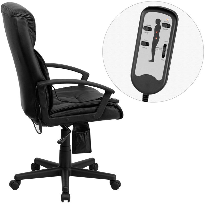 FLASH Sumter High Back Ergonomic Office Chair - Black LeatherSoft Executive Swivel Chair with Lumbar Massage, Side Remote Pocket & Adjustable Arms - Perfect for Home Office, Gaming & Workspace Comfort