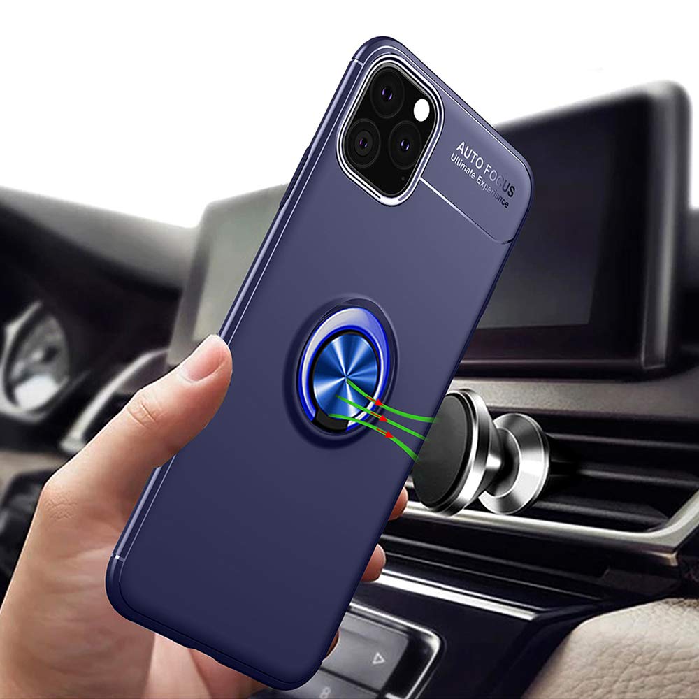 Premium iPhone 11 Case with Tempered Glass Screen Protector & Ring Holder Stand - Shockproof Silicone TPU Cover for iPhone 11 (6.1