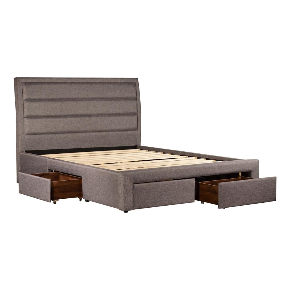 4-Piece Light Grey Upholstered Queen Size Bedroom Set with Storage Drawers - Oak Finish Bed, Nightstand & Dresser | Perfect for Small Spaces & Modern Bedrooms