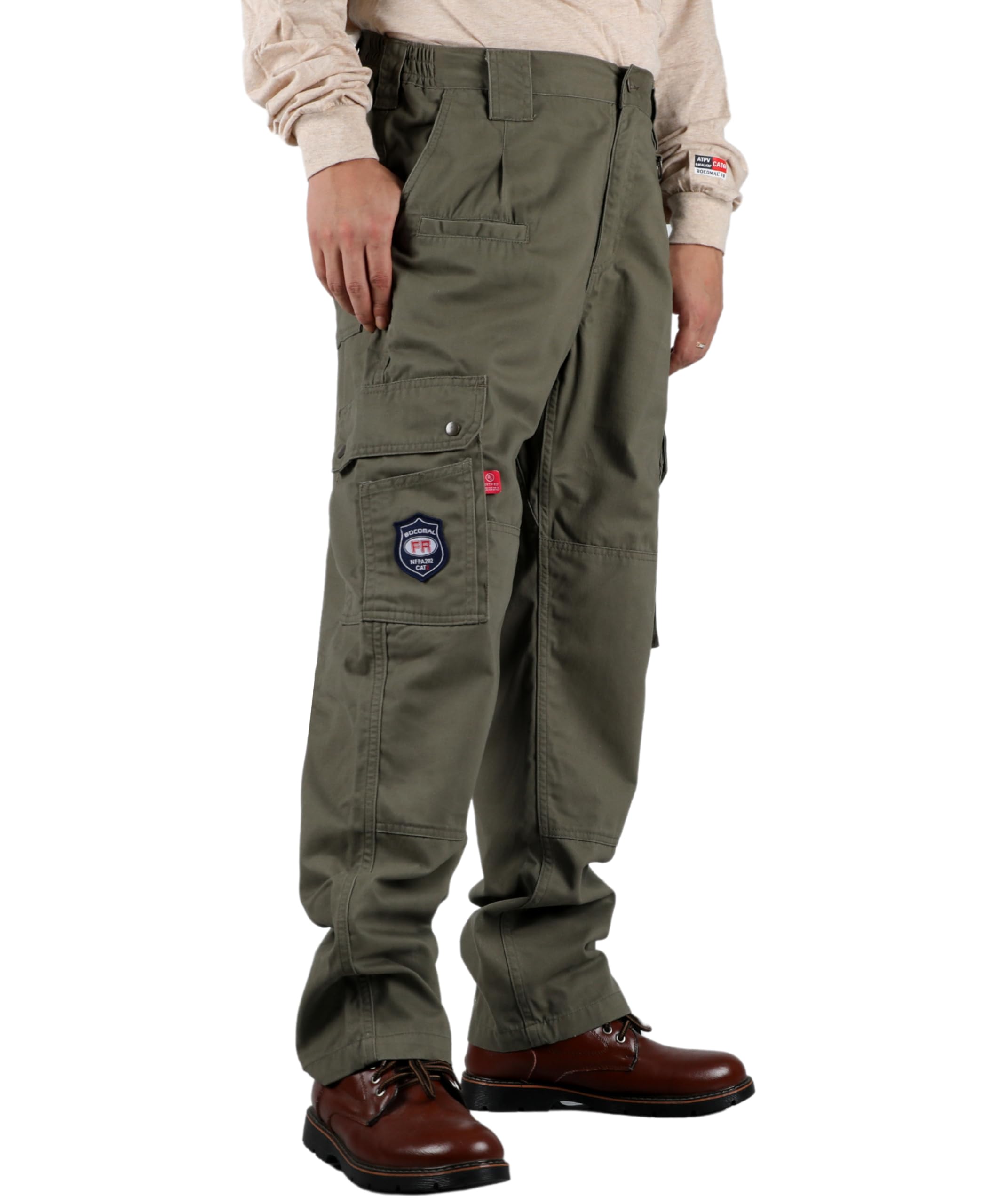 BOCOMAL FR Men's Cargo Pants - Flame Resistant Work Pants (2112 & CAT2) | 100% Cotton 7.5oz Fire Resistant Utility Pants for Construction, Welding & Industrial Safety
