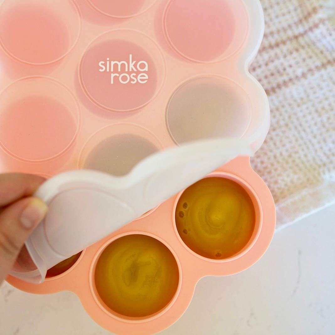 Simka Rose Baby Food Storage Containers - BPA Free 2.5 Oz Silicone Freezer Trays with Clip-on Lids for Homemade Purees & Breastmilk - Perfect for Meal Prep, Baby Led Weaning, and Breast Milk Storage