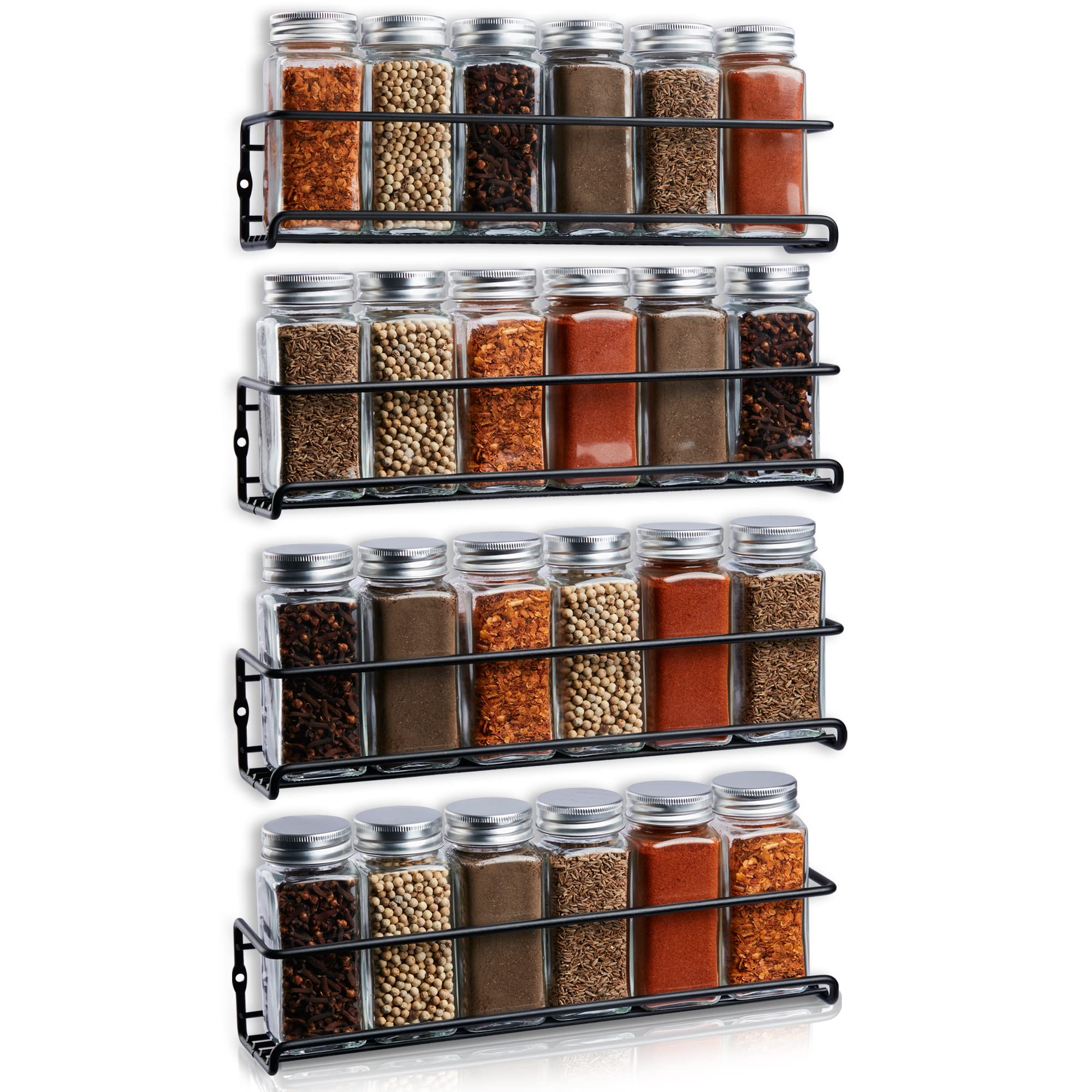 Space Saving Wall Mount Spice Rack Organizer - 4 Tier Kitchen Spice Shelf for Seasoning Jars & Bottles - Perfect for Small Kitchens, Pantries & RV Cooking Spaces