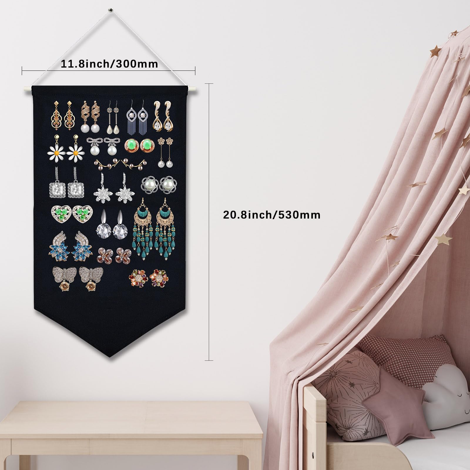 3 PCS Canvas Banners Wall Hanging Jewelry Organizer - Brooch Storage Case, Enamel Pin Display Stand, Sublimation Blank Banner for Earrings & Necklace Collection - Perfect for Craft Shows, Boutique Displays & Home Organization