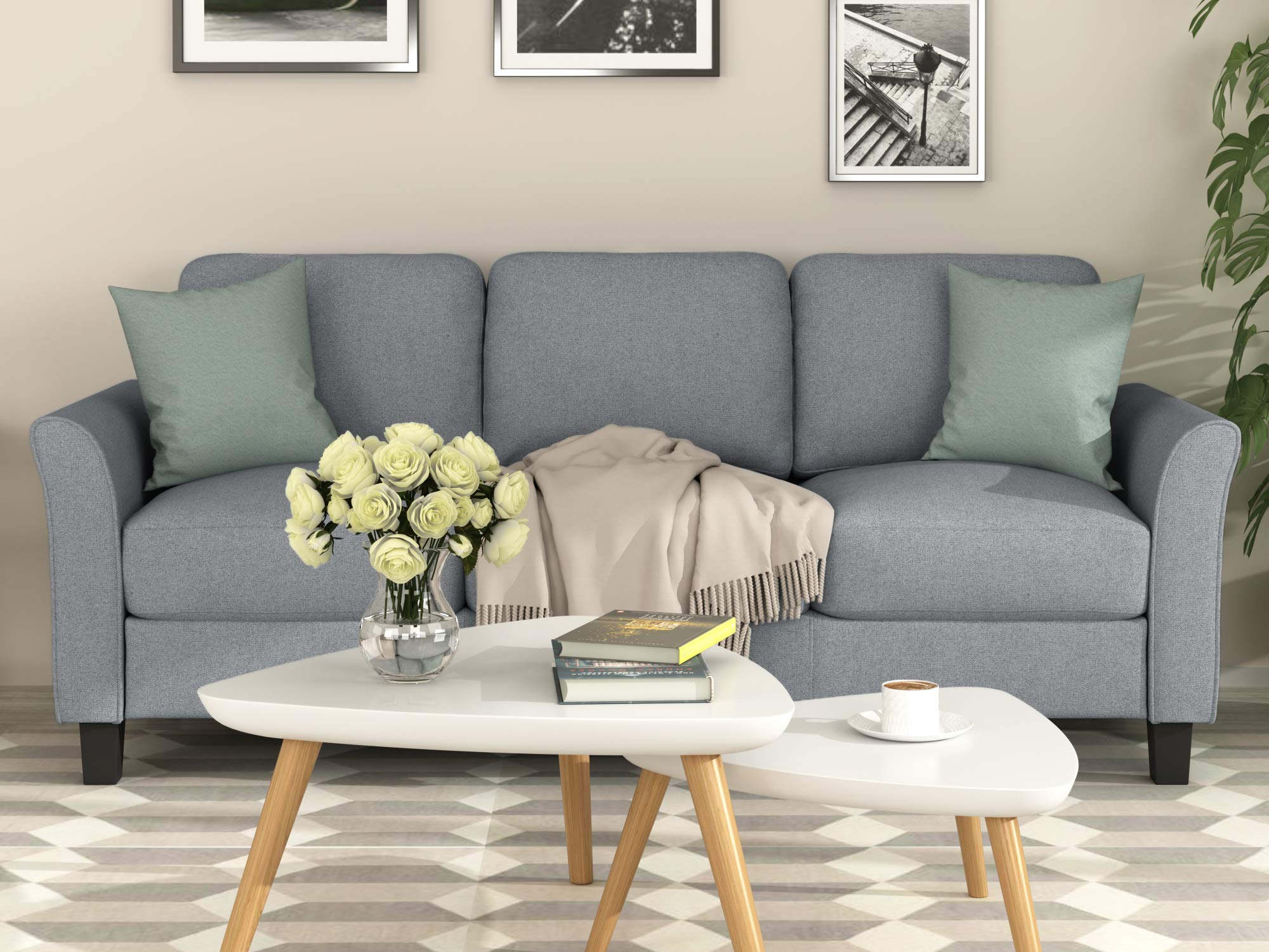 Merax Modern 3-Seat Upholstered Sofa - Linen Fabric Living Room Couch for Home, Office & Lounge | Comfortable Contemporary Furniture for Relaxing & Entertaining