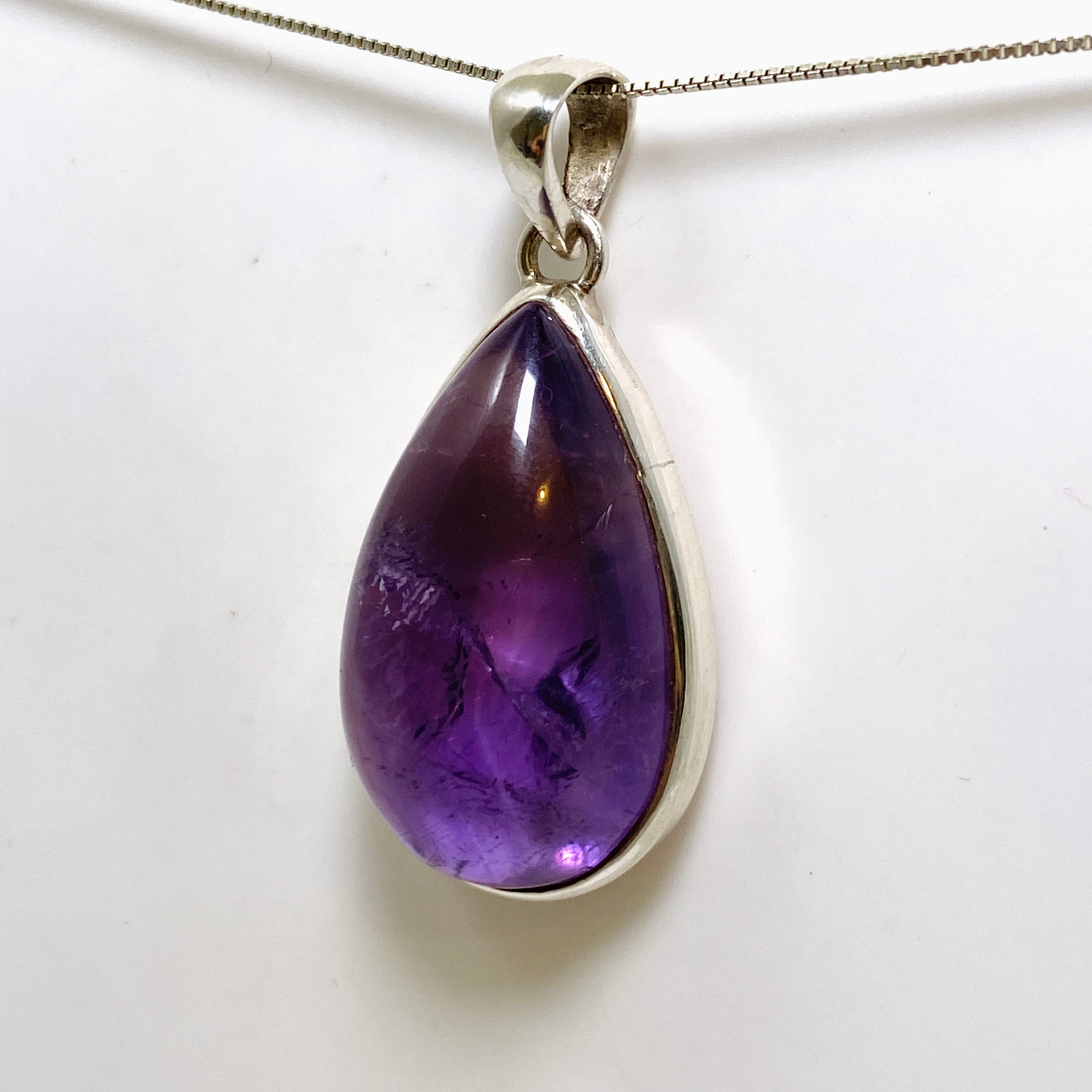 Natural Amethyst Teardrop Cabochon Pendant Necklace - 925 Sterling Silver Jewelry for Women | Perfect for Meditation, Healing & Spiritual Gifts
