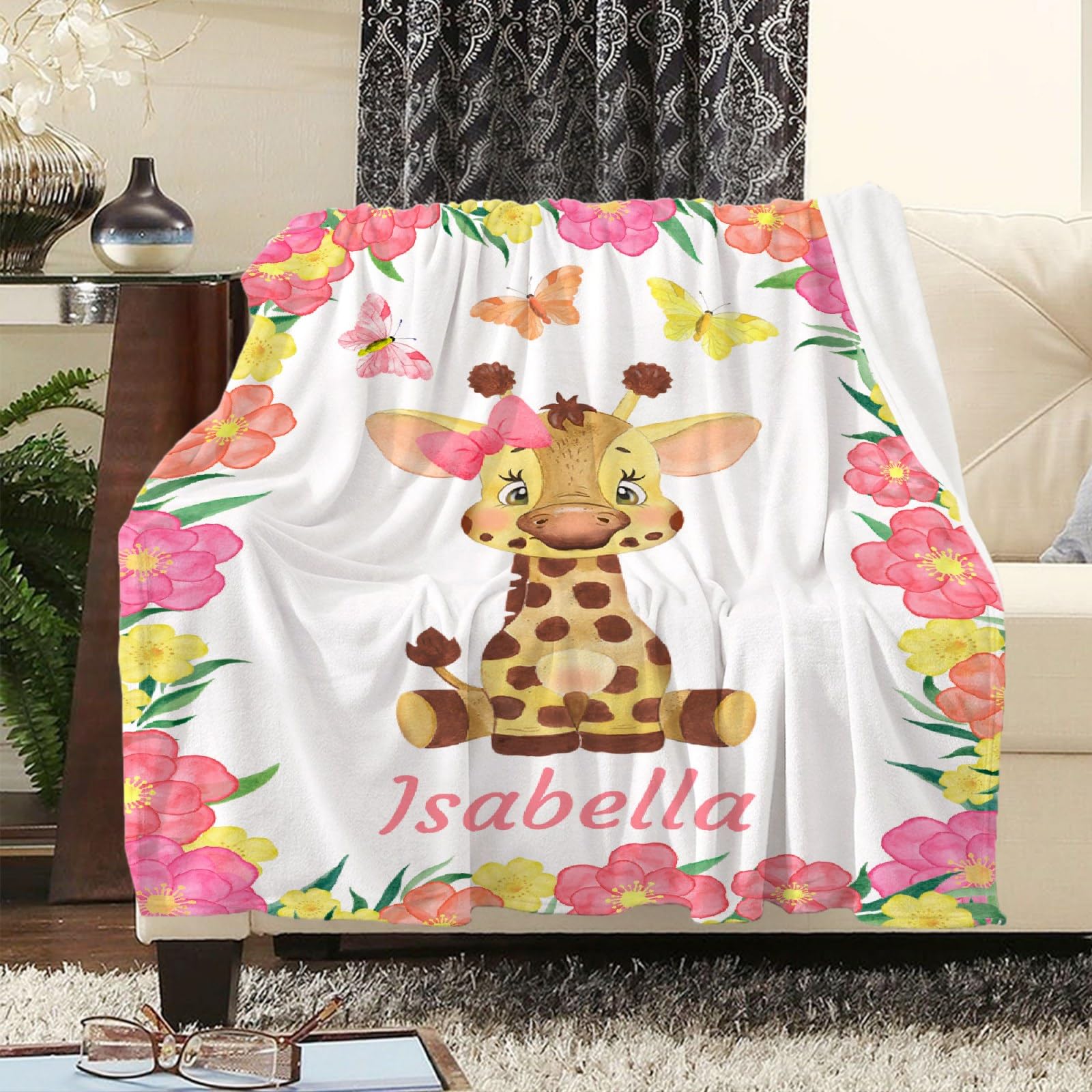 Personalized Baby Blankets for Girls & Boys - Custom Name Baby Blanket Gift Set | Soft Cozy Fleece Throw Blanket with Cute Deer Design | XL Newborn Bed Quilt for Nursery, Stroller & Family Cuddles
