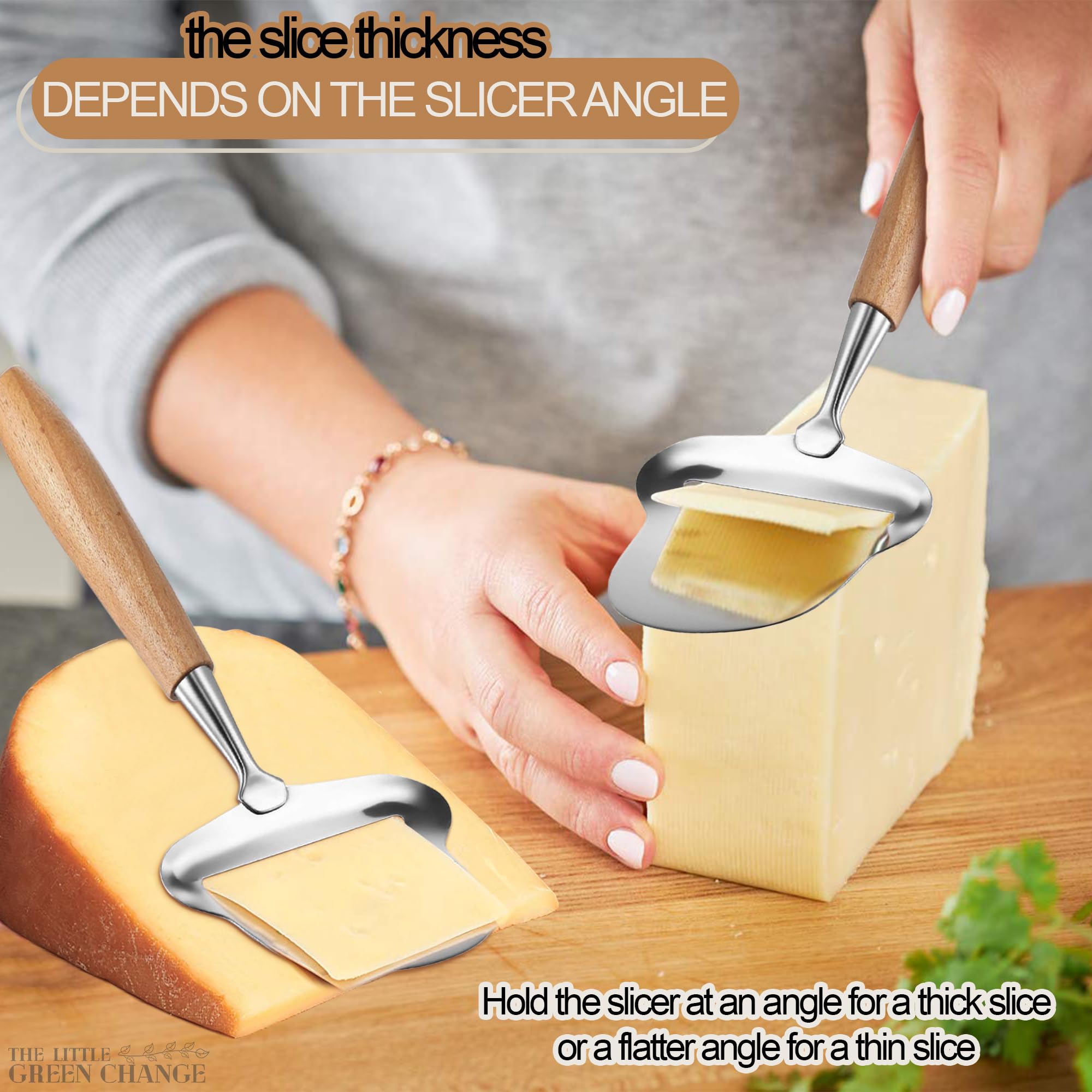Premium Stainless Steel Cheese Slicer with Wooden Handle - Professional Cheese Cutter for Hard & Soft Cheeses - Perfect for Charcuterie Boards, Cheese Platters & Home Kitchen Use