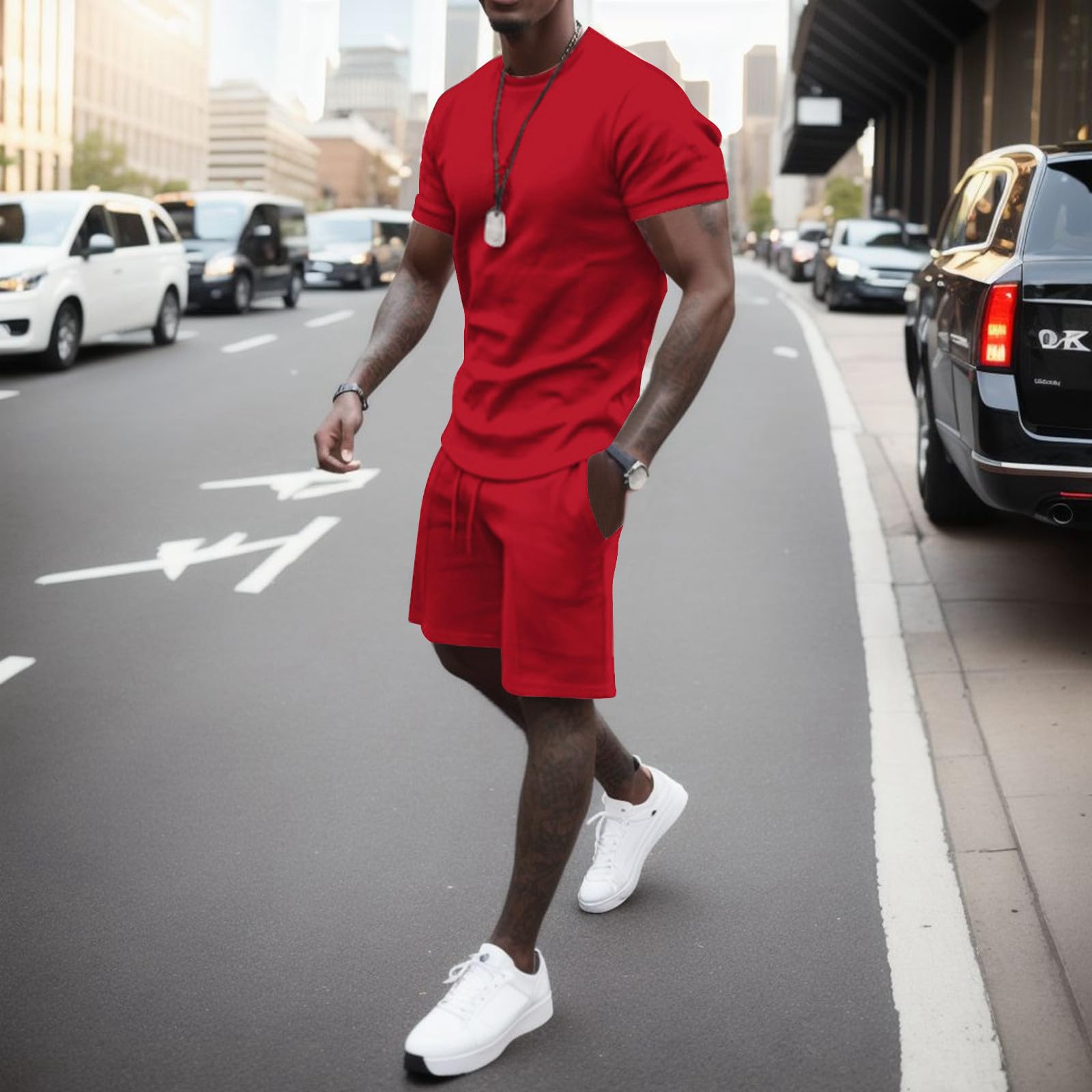 TUQIDEWU Men's 2-Piece Tracksuit Set - Casual Short Sleeve Top & Beach Shorts for Summer, Gym, Running & Activewear | Mountain Hiking & Outdoor Sports Outfit