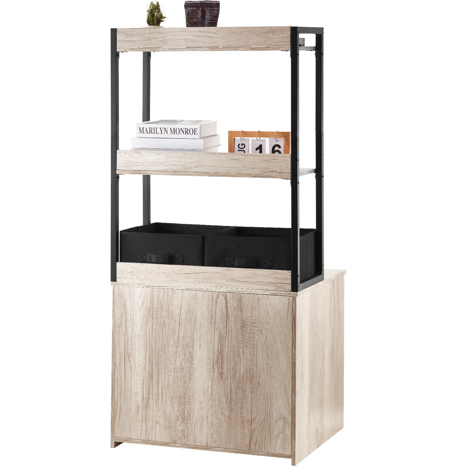VEVOR Wooden Cat Litter Box Enclosure Furniture with 2 Storage Shelves & Baskets - Hidden Indoor Cat Washroom Cabinet for Large Litter Boxes, 23.6