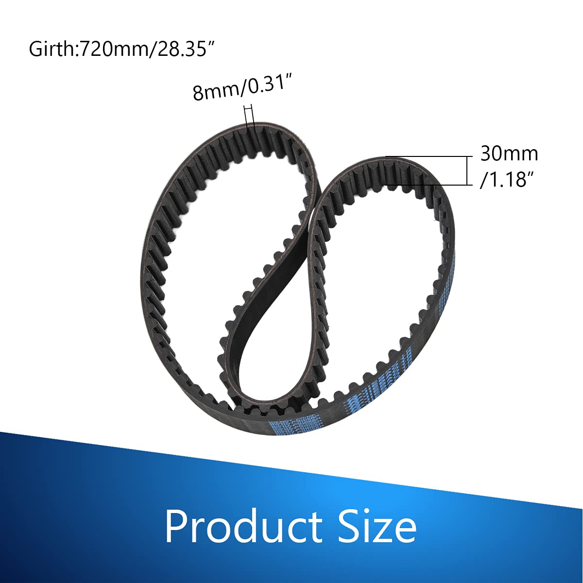 HTD8M720 Timing Belt - 720mm Length, 30mm Width, 8mm Pitch, 90 Teeth - High-Performance Cogged Rubber Timing Belt for 3D Printers, CNC Machines, and Industrial Equipment