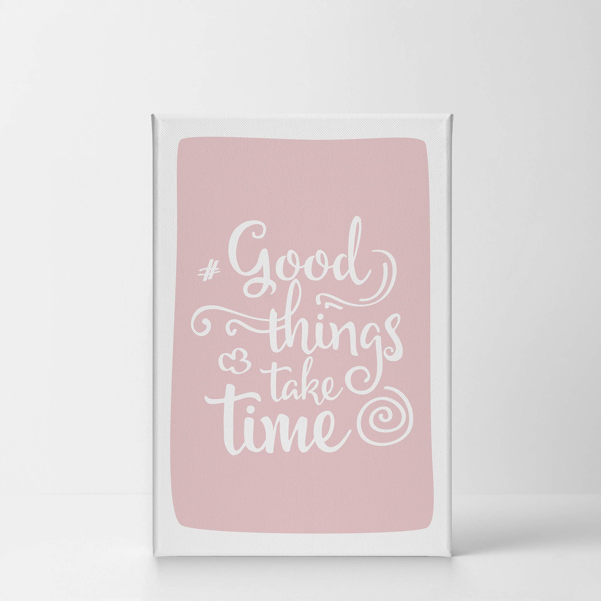 Smile Art Design 'Good Things Take Time' Lettering Pink Canvas Wall Art - Nursery Decor, Kids Room Decor, Baby Room Decor - Ready to Hang 36x24 - Made in USA | Perfect for Bedrooms, Playrooms & Gift Giving