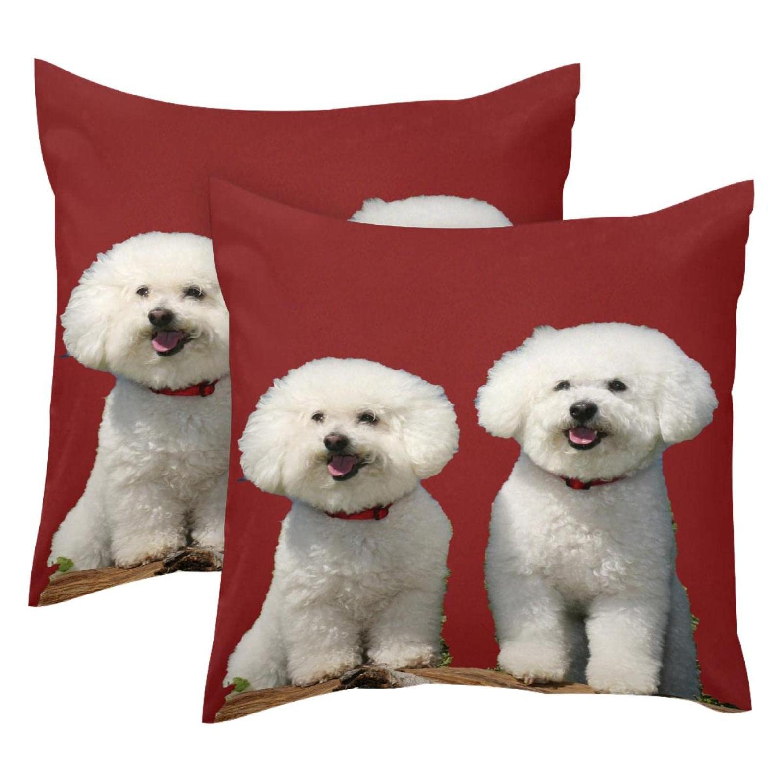 2 Pack Bichon Frise Dog Pattern Polyester Throw Pillow Covers 20x20 Inches - Decorative Couch Pillows for Living Room, Bedroom, Sofa & Outdoor Garden Chair - Soft & Stylish Home Decor Accent