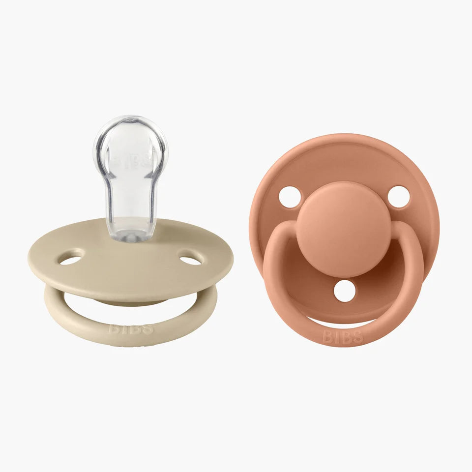 BIBS Round De Lux Silicone Pacifiers 2-Pack for Babies 0-3 Years | Soft Orthodontic Soothers for Newborns & Toddlers | Perfect for Daycare, Travel & Sleep Comfort