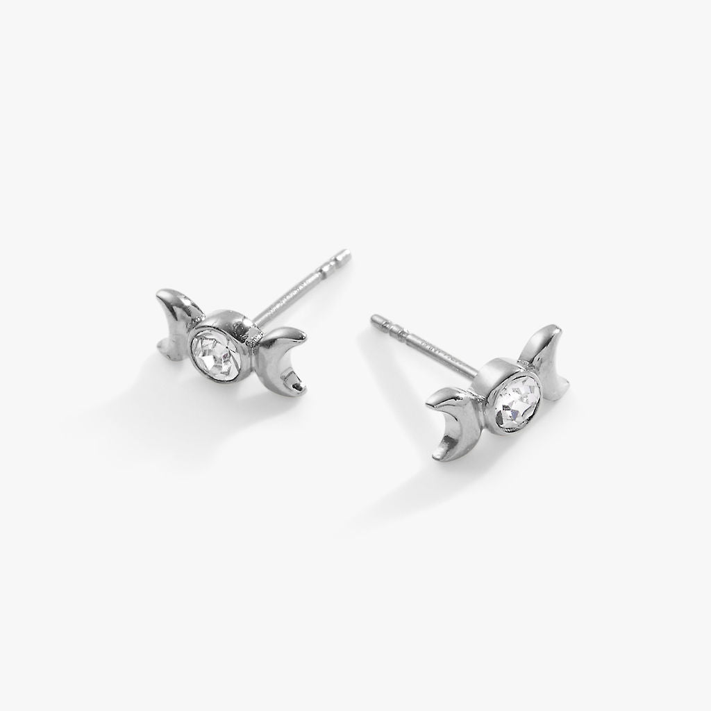 Crystal Lunar Phase Mini Stud Earrings - Dainty Moon Phase Earrings for Women, Hypoallergenic Sterling Silver Studs - Perfect for Everyday Wear, Gifts & Boho Jewelry Lovers