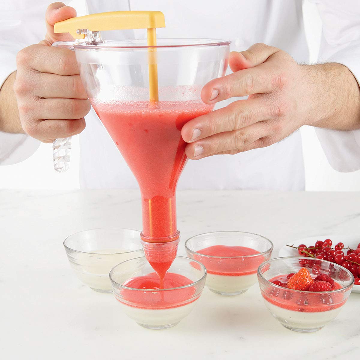 Matfer Bourgeat Confectionary Funnel with Stand - 3/4 Quart Stainless Steel Baking Funnel for Cake Decorating, Candy Making & Pastry Filling - Perfect for Home Bakers & Professional Chefs