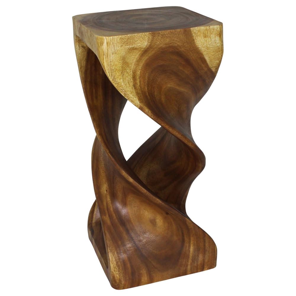 Haussmann® 14x30 Inch Wood Double Twist Stool Table - Solid Oak with Oil Finish - Perfect for Kitchen, Bar, and Living Room Decor