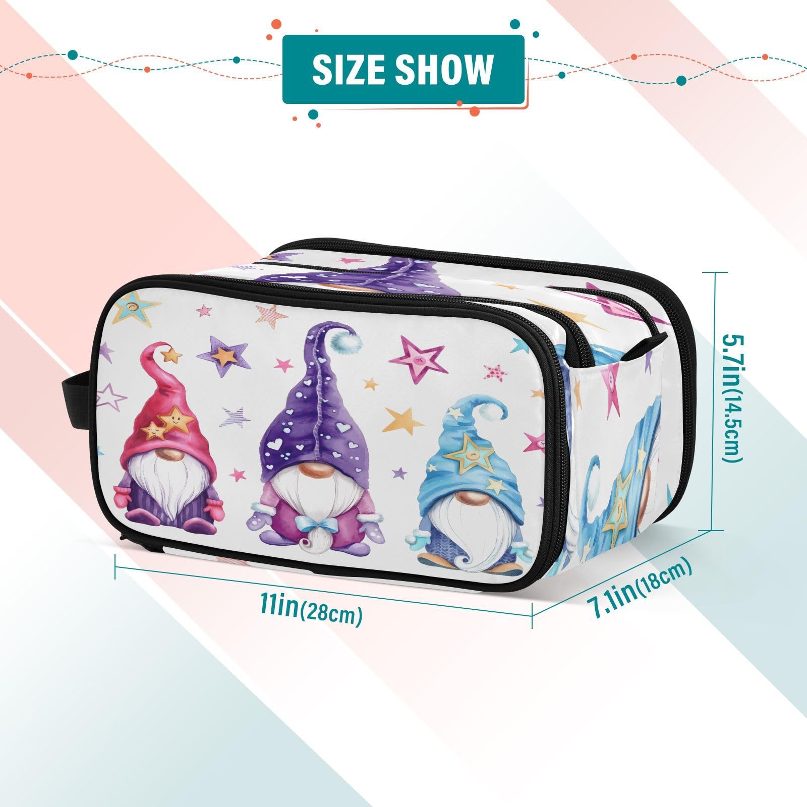 Gnome Makeup Bag with Brush Compartment - Travel Cosmetic Organizer for Women