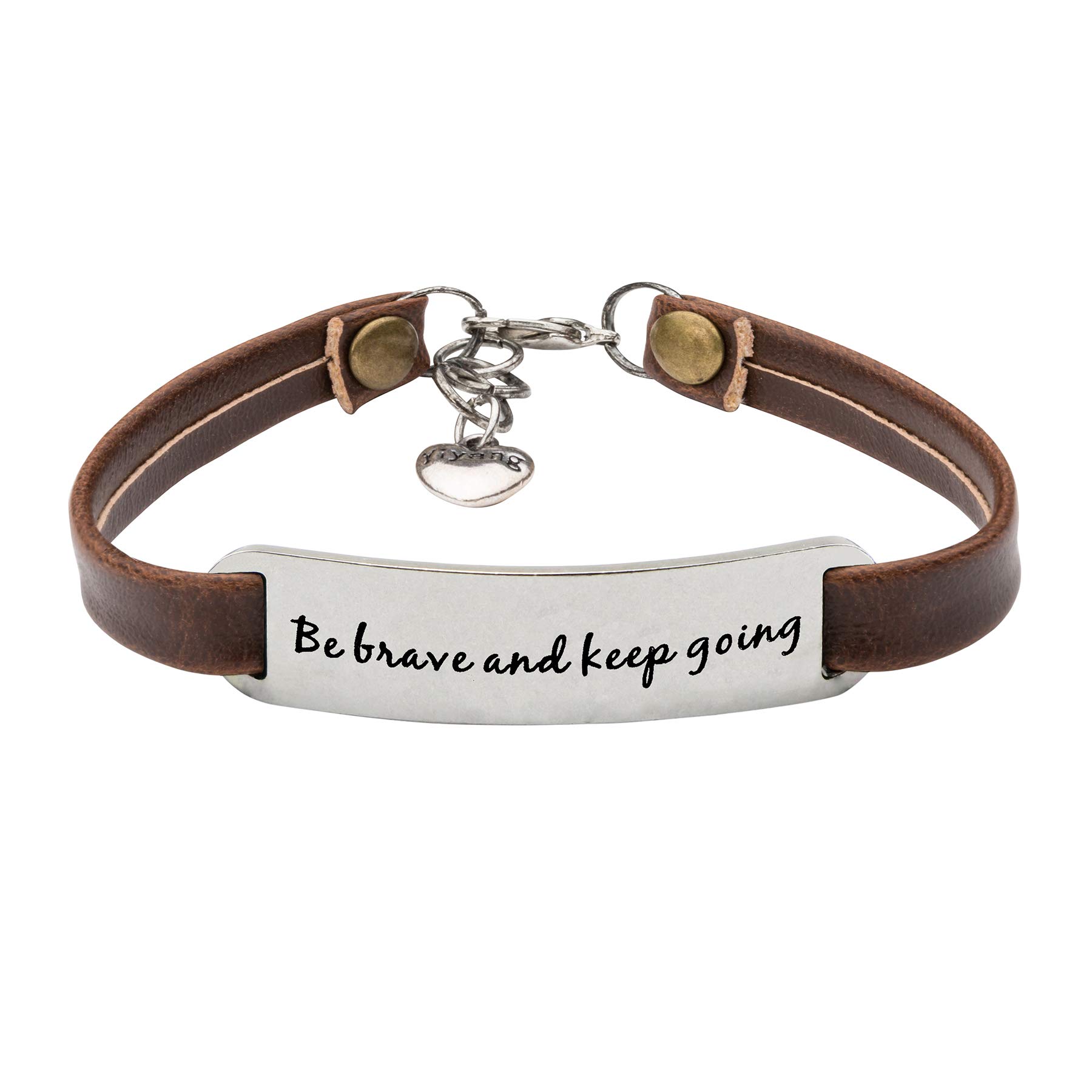 UNQJRY Motivational Bracelet for Women & Girls - Inspirational Engraved Leather Bangle Jewelry Gift (Be Brave Keep Going) - Perfect for Friendship Gifts, Graduation, Daily Encouragement